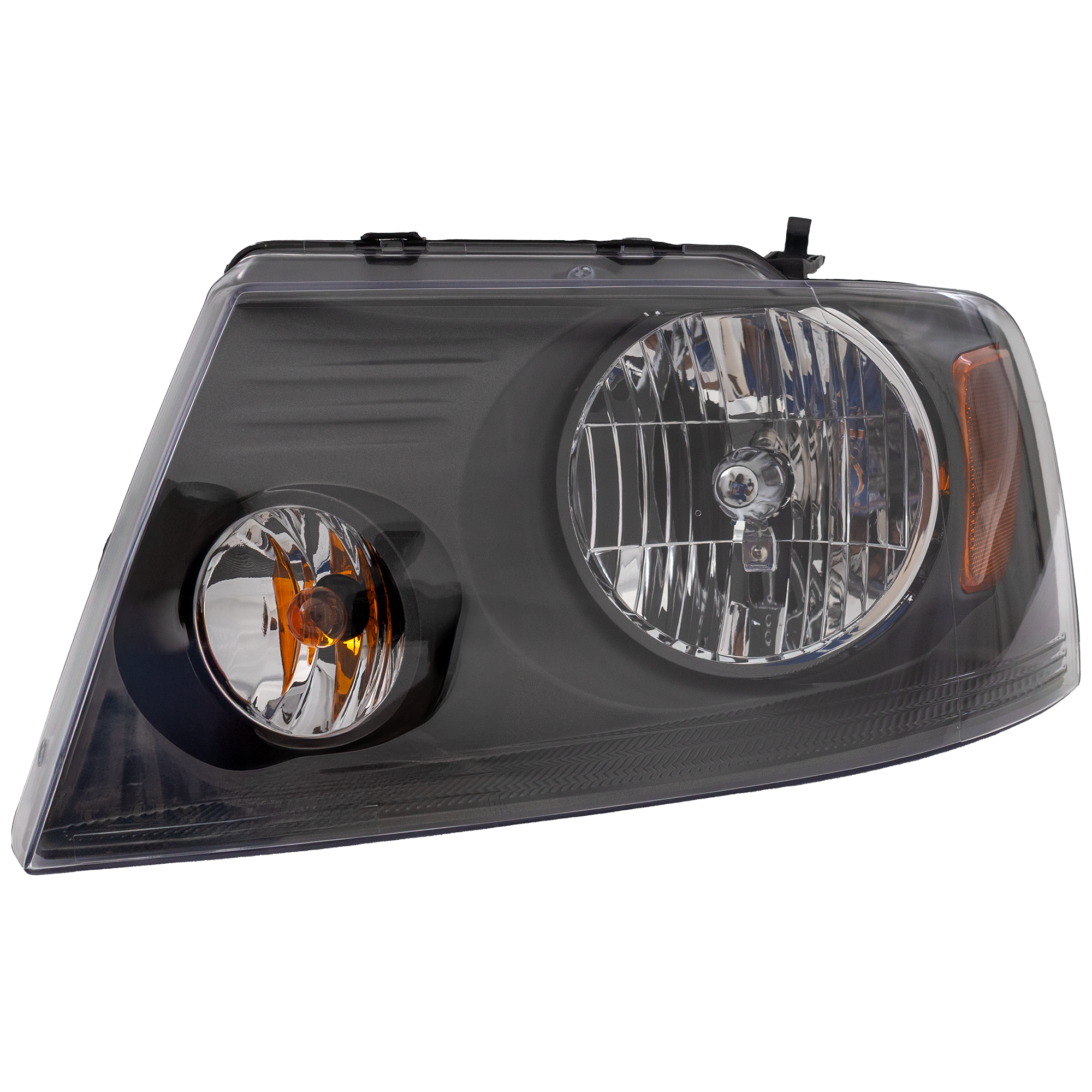 AM F 150-07-08 HEAD LAMP LH Assembly Halogen w o Chrome Trim Medium Gray Exc. Harley Davidson Model CAPA SKU REPF100130Q Partslink FO2502248C OEM 7L3Z13008DA