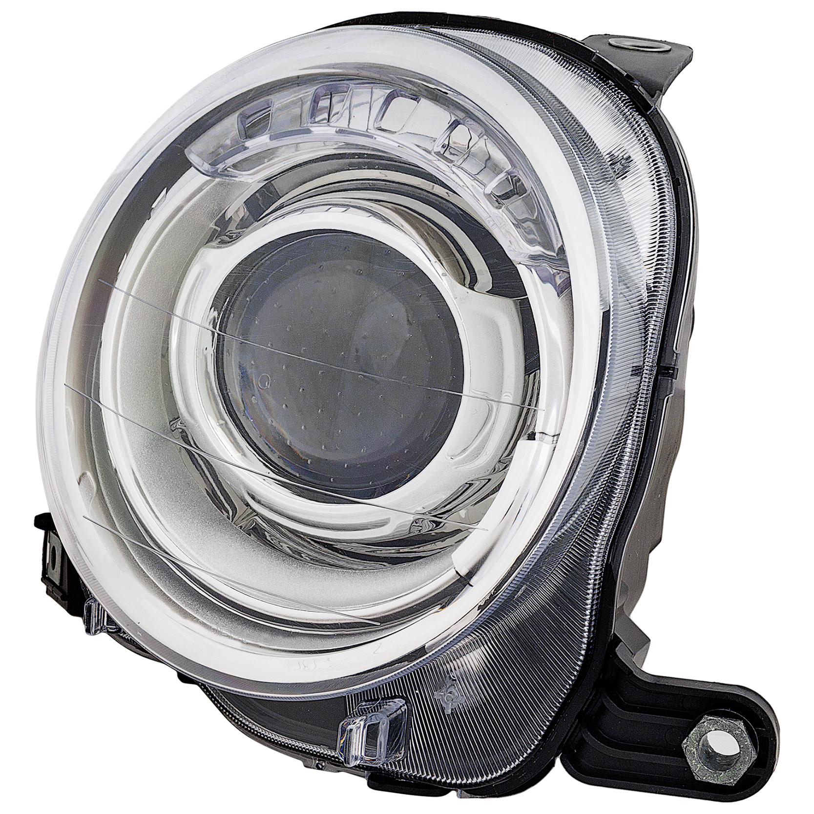 AM FIAT 500-12-19 PROJECTOR HEAD LAMP RH Assembly Halogen w o Black Trim Hatchback CAPA SKU REPF100185Q Partslink FI2503100C OEM 5182428AE