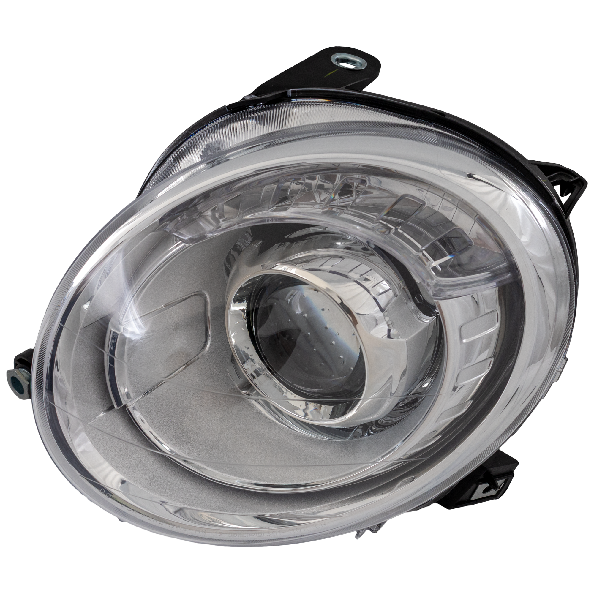 AM FIAT 500-12-19 PROJECTOR HEAD LAMP LH Assembly Halogen w o Black Trim Hatchback CAPA SKU REPF100186Q Partslink FI2502100C OEM 5182429AE