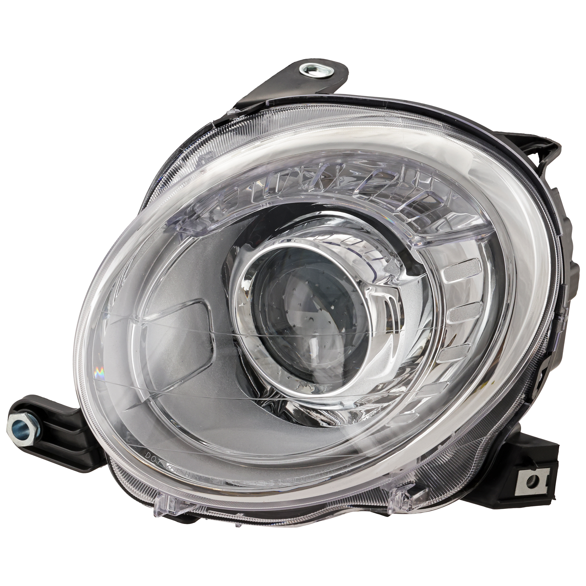 AM FIAT 500-12-19 PROJECTOR HEAD LAMP LH Assembly Halogen w o Black Trim Hatchback SKU REPF100186 Partslink FI2502100 OEM 5182429AE