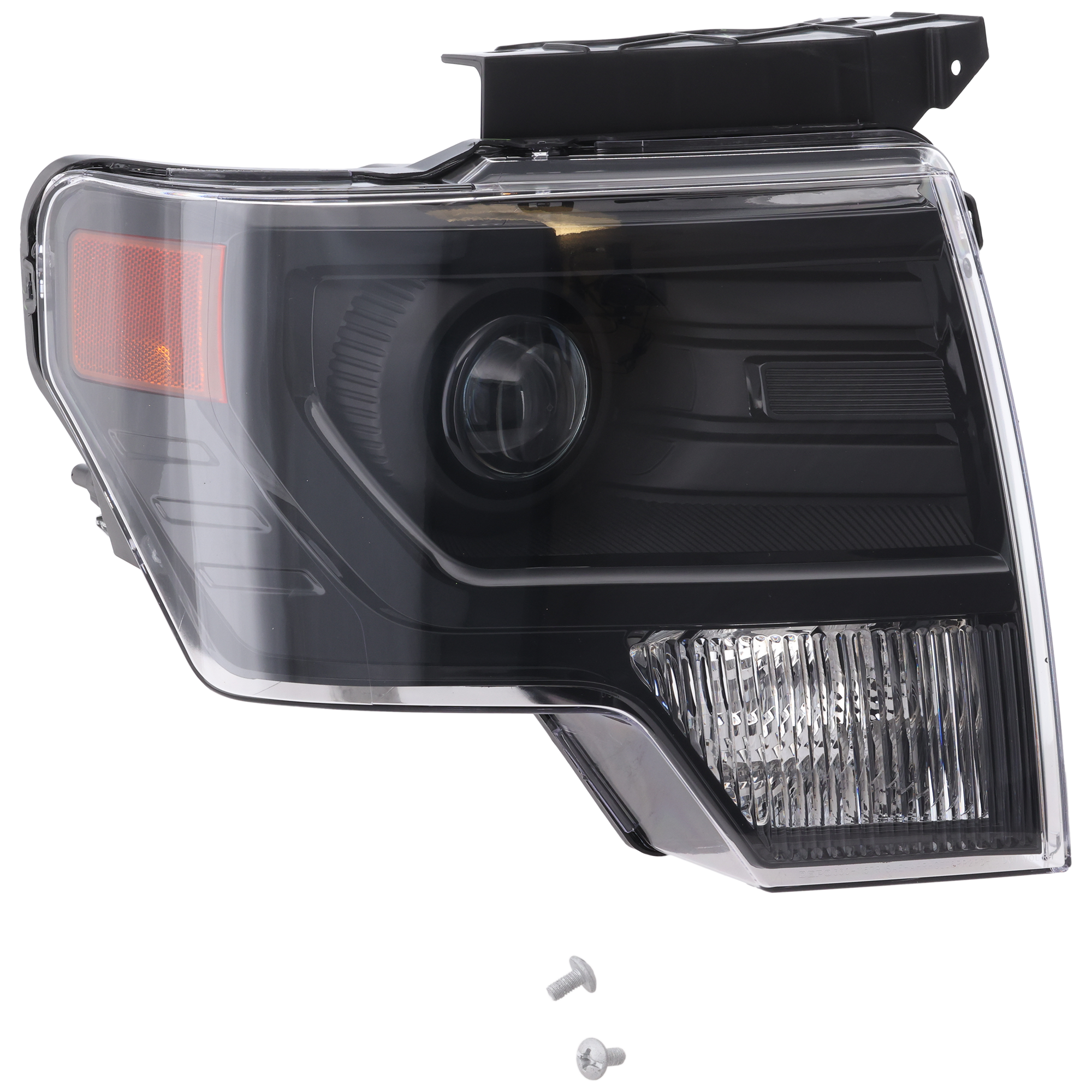AM F 150-13-14 HEAD LAMP RH Lens and Housing HID Xenon w o HID Kit Black Interior SKU REPF100191 Partslink FO2519121 OEM DL3Z13008DB