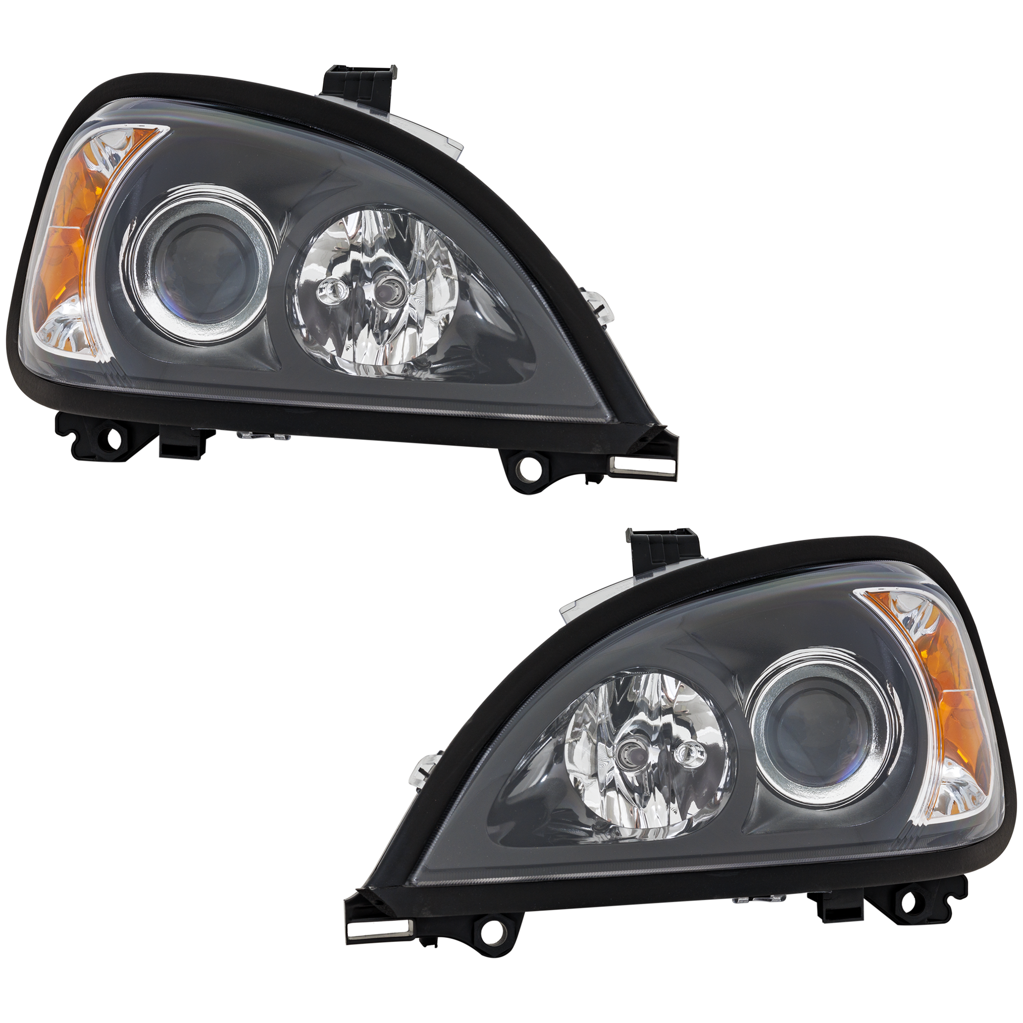 AM FREIGHTLINER COLUMBIA 00-15 PROJECTOR HEAD LAMP RH AND LH Assembly Halogen Black Interior SKU REPF100502 HD OEM Heavy Duty