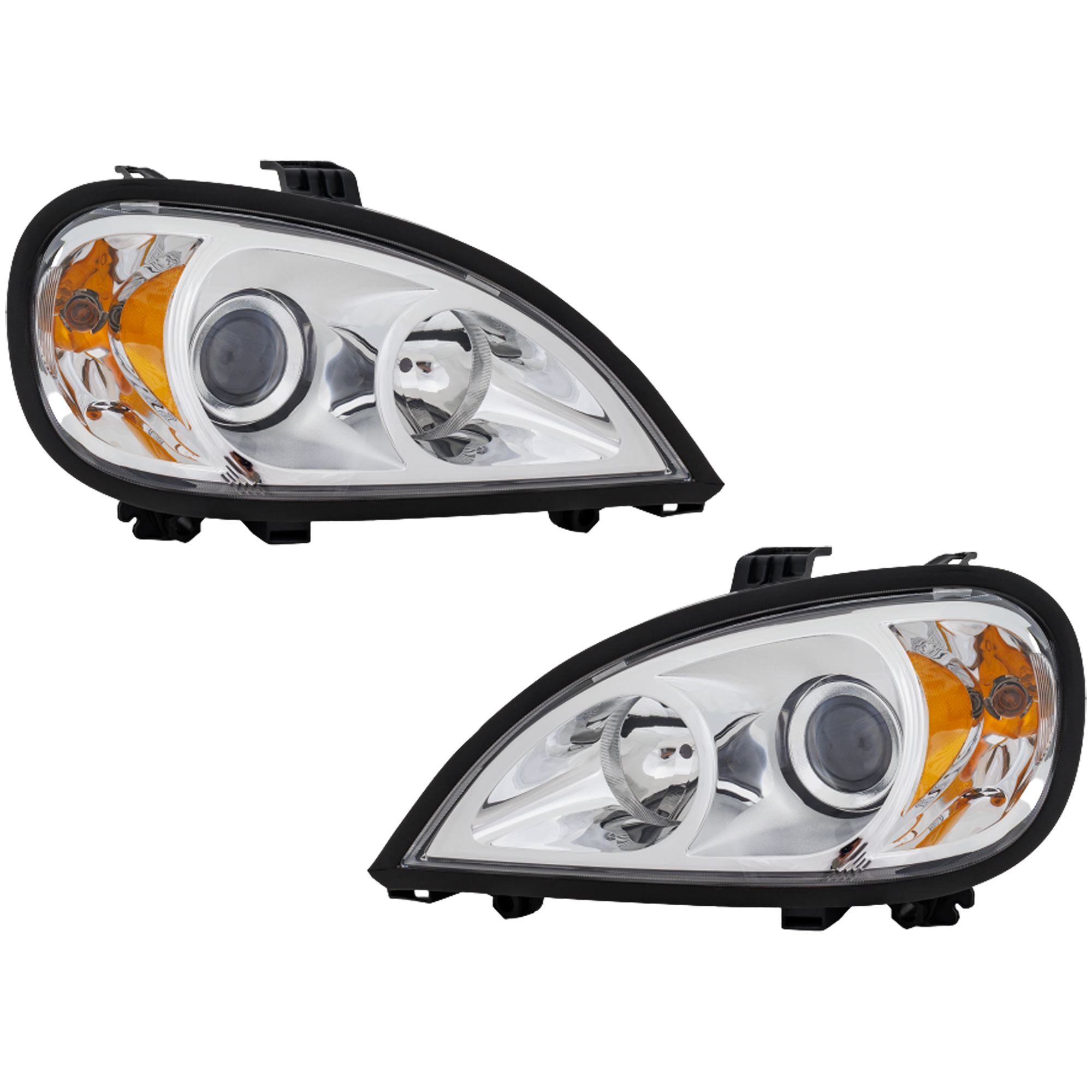 AM FREIGHTLINER COLUMBIA 00-15 PROJECTOR HEAD LAMP RH AND LH Assembly Halogen Chrome Interior SKU REPF100503 HD OEM A0675737002 A0675737003