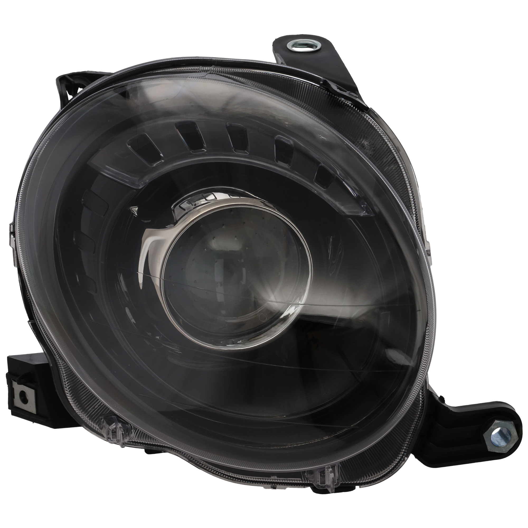 AM FIAT 500-12-19 PROJECTOR HEAD LAMP RH Assembly Halogen w Black Trim Hatchback CAPA SKU REPF103601Q Partslink FI2503101C OEM 68172230AC