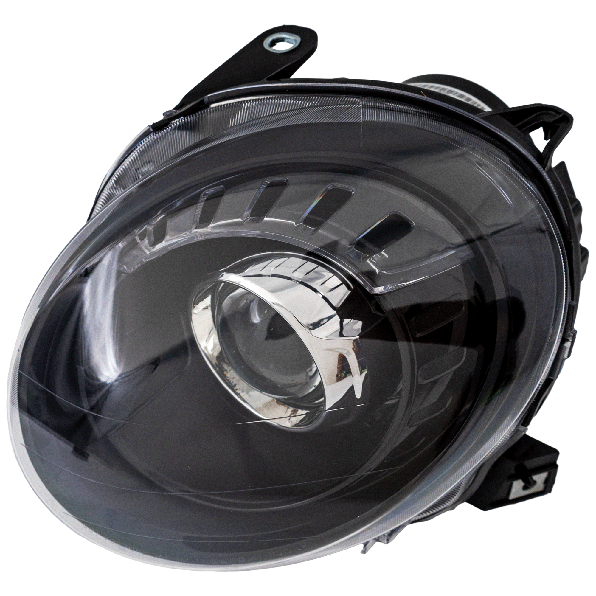AM FIAT 500-12-19 PROJECTOR HEAD LAMP LH Assembly Halogen w Black Trim Hatchback CAPA SKU REPF103602Q Partslink FI2502101C OEM 68172231AC