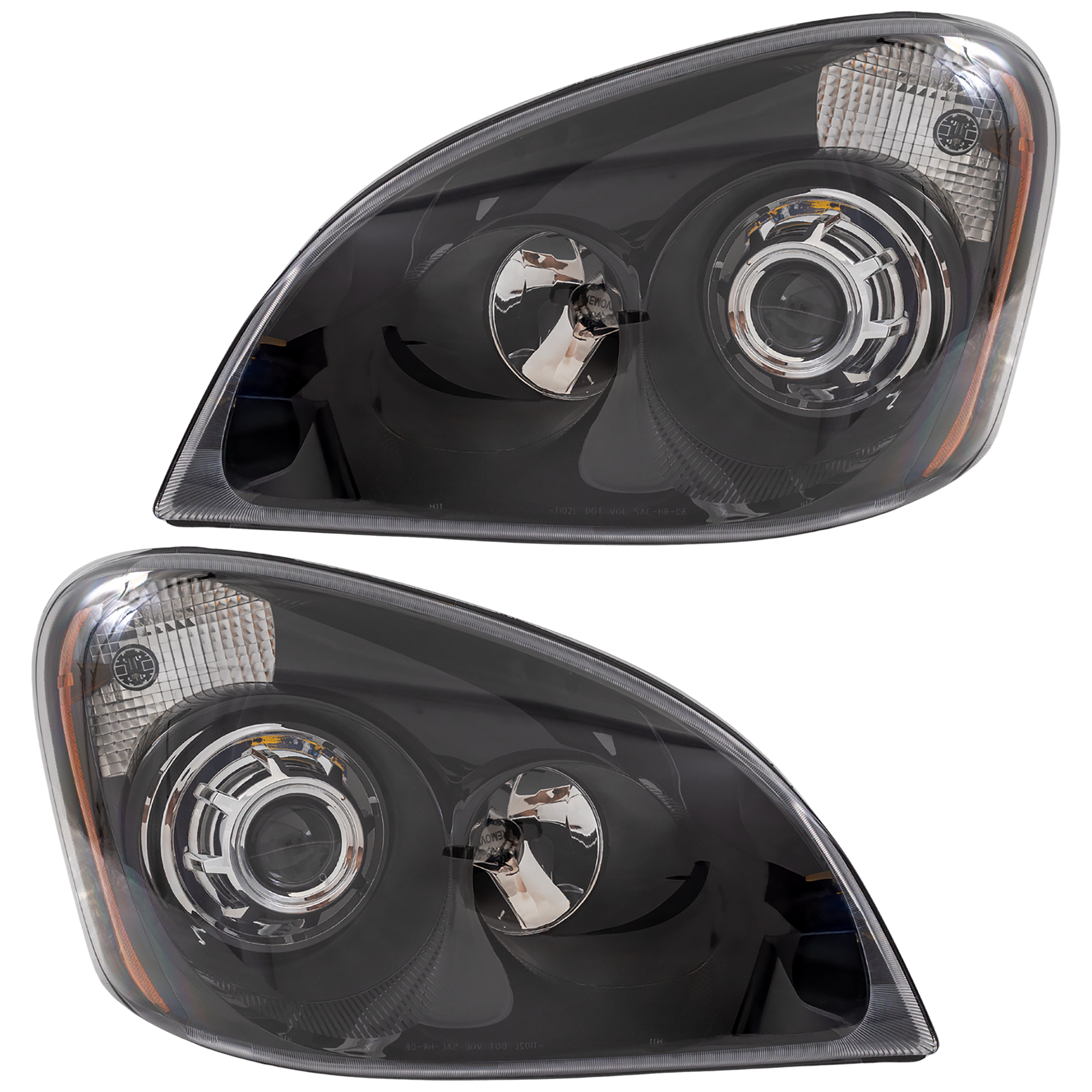 AM FREIGHTLINER CASCADIA 08-14 PROJECTOR HEAD LAMP RH AND LH Lens and Housing Halogen Black Interior SKU REPF104001 HD OEM HDPerformance