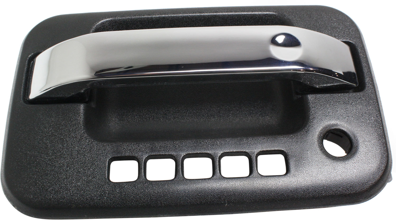 AM F 150-04-22 MARK LT 06-08 FRONT EXTERIOR DOOR HANDLE LH Chrome Lever Textured Black Housing w Keyhole and Keypad Hole w Plastic Connector SKU REPF462122 OEM 9L3Z1522405AB