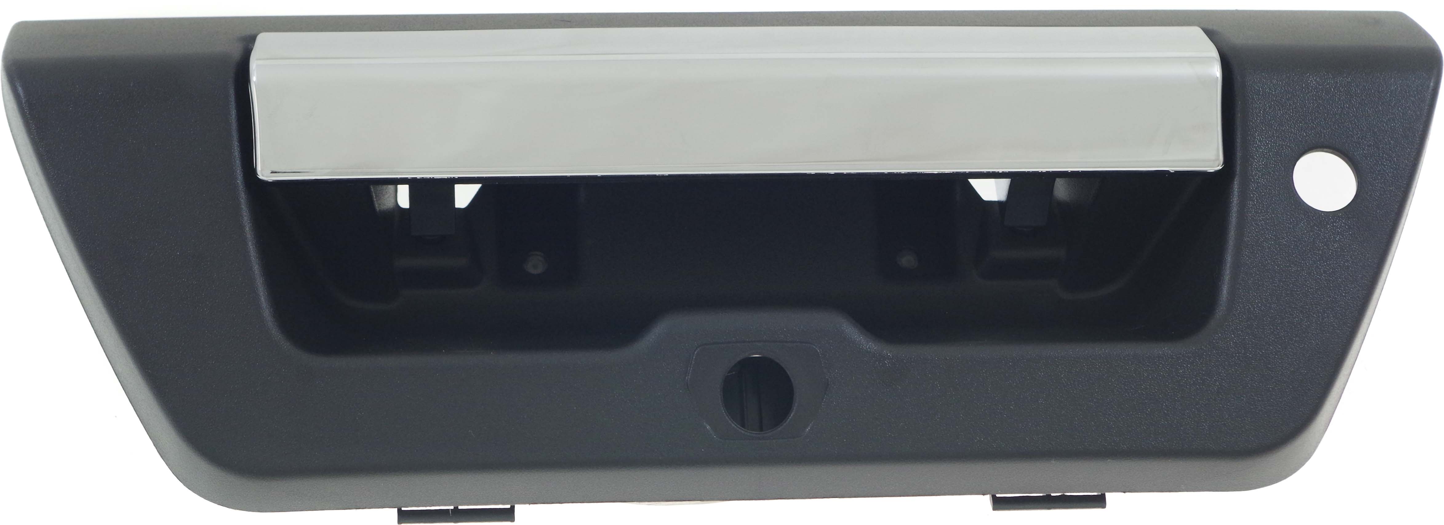 AM F 150-15-17 TAILGATE HANDLE Power Locking Chrome Txtd Blk w Camera hole and LED Lamp hole XLT models SKU REPF580736 WC OEM FL3Z9943400AA PFM
