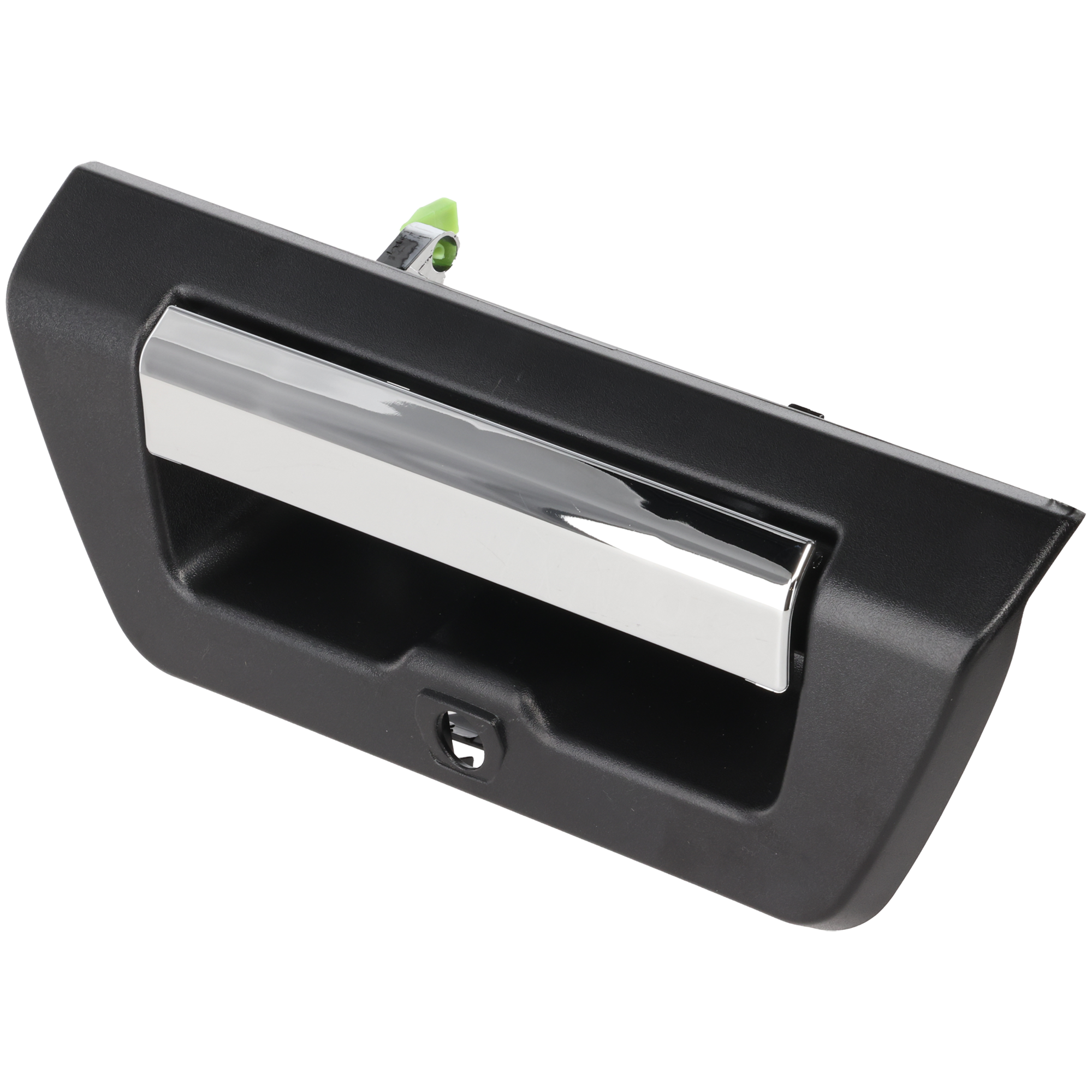 AM F 150-15-17 TAILGATE HANDLE Power Locking Chrome Txtd Blk w Camera hole w o LED Lamp hole XLT models SKU REPF580736K WC OEM FL3Z9943400AA PFM