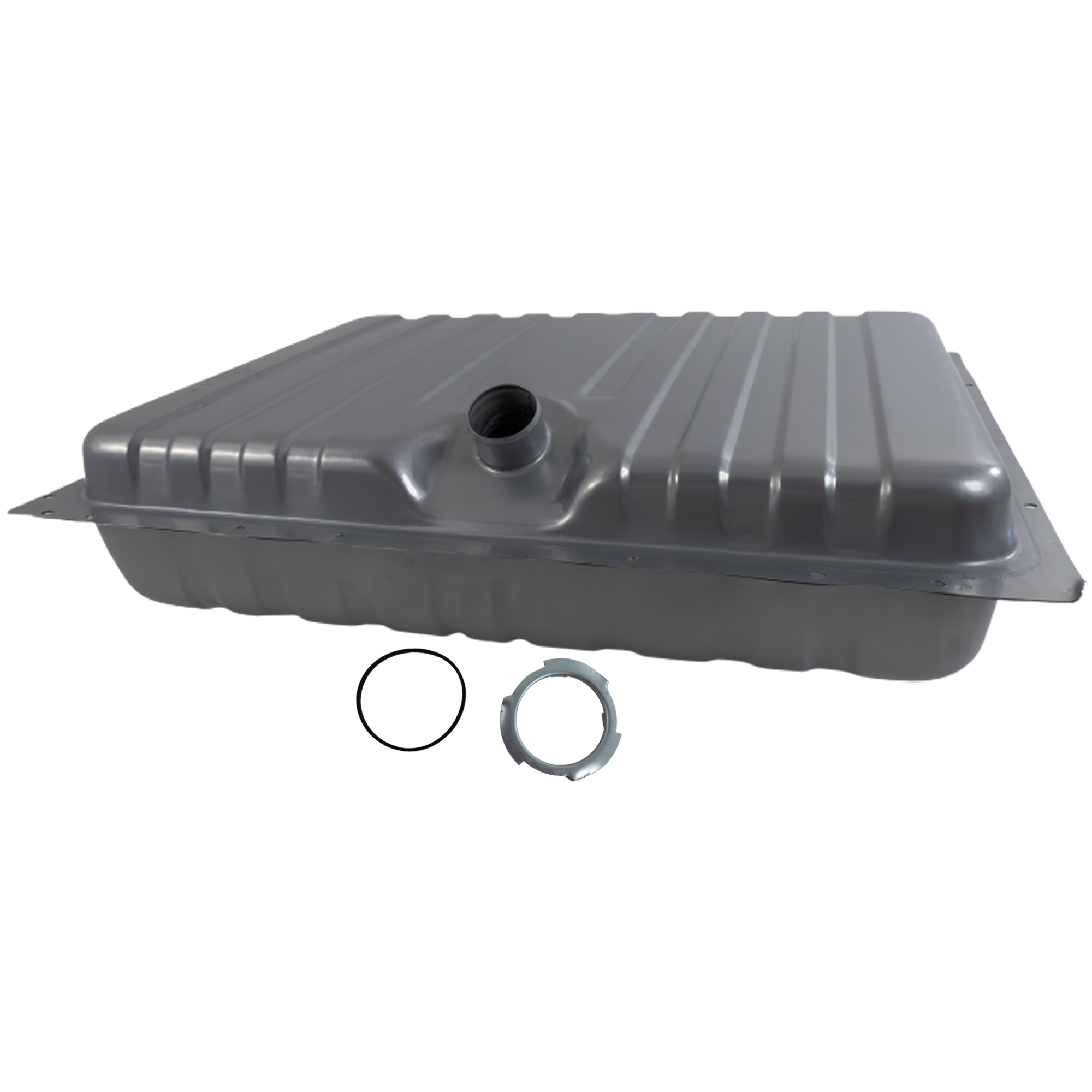 AM MUSTANG 70-70 FUEL TANK Steel Silver 22 gal 83L 32-5-8 x 24-1-2 x 9-3-4 in. w Lock Ring SKU REPF670118 OEM D0ZZ9002A