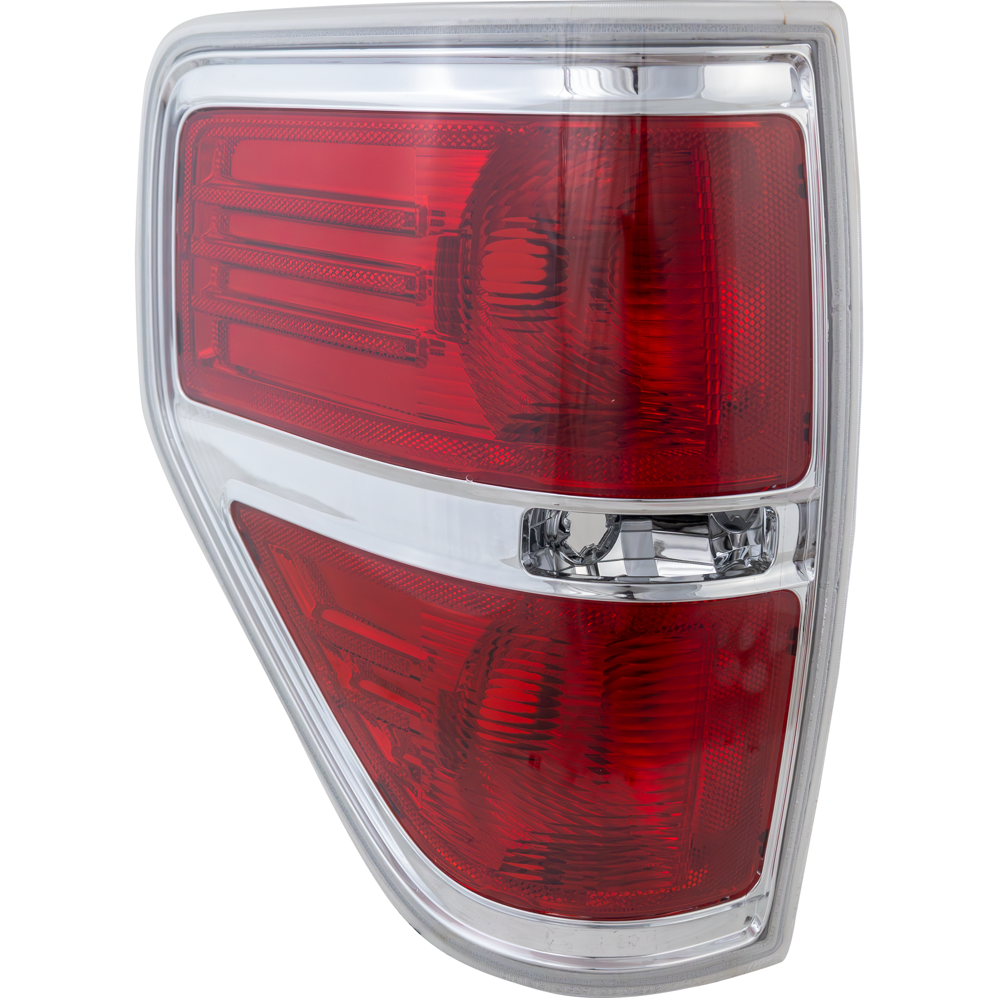 AM F 150-09-14 TAIL LAMP LH Lens and Housing Halogen Excludes FX2 Model Styleside w Chrome Trim CAPA SKU REPF730108Q Partslink FO2818143C OEM BL3Z13405B