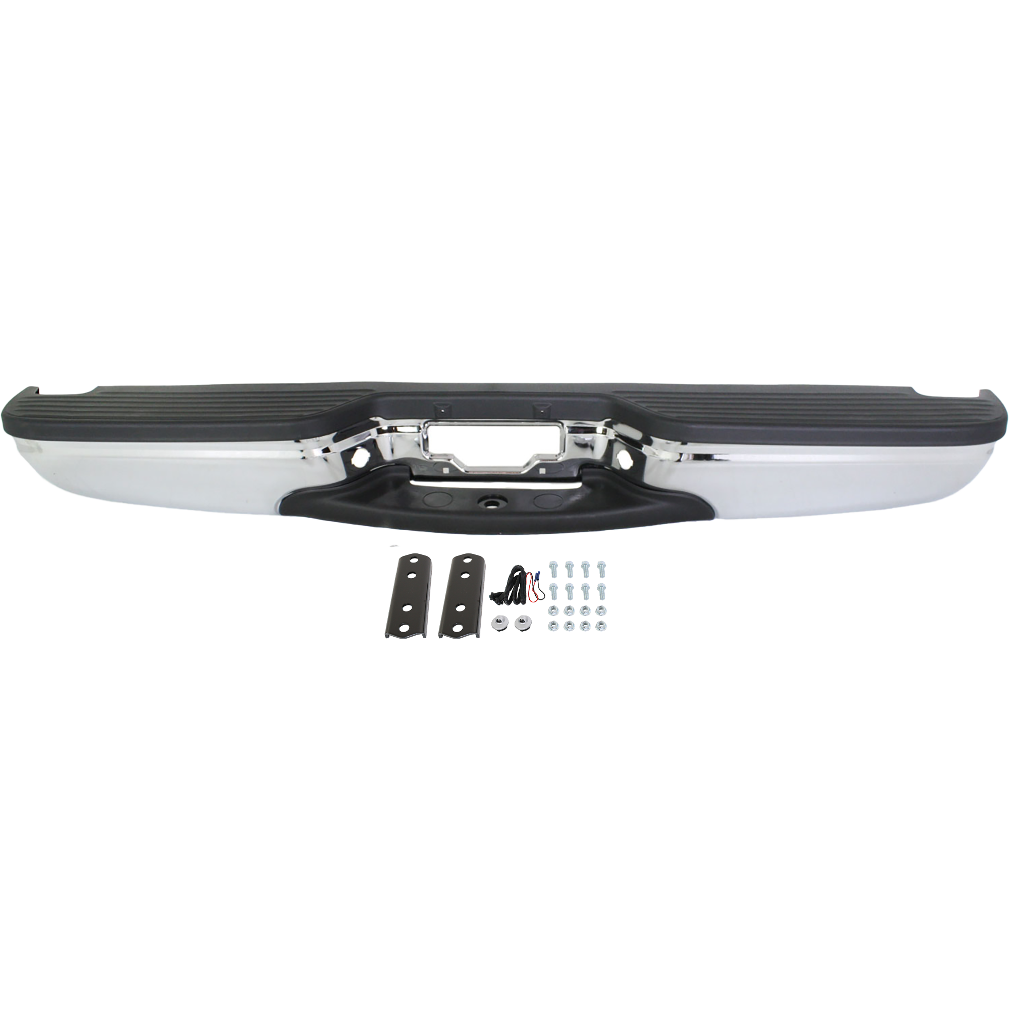 AM EXCURSION 00-05 STEP BUMPER FACE BAR AND PAD w Pad Provision w Mounting Bracket Chrome w o Rear Object Sensor Holes SKU REPF760709 Partslink FO1103107 OEM Performance