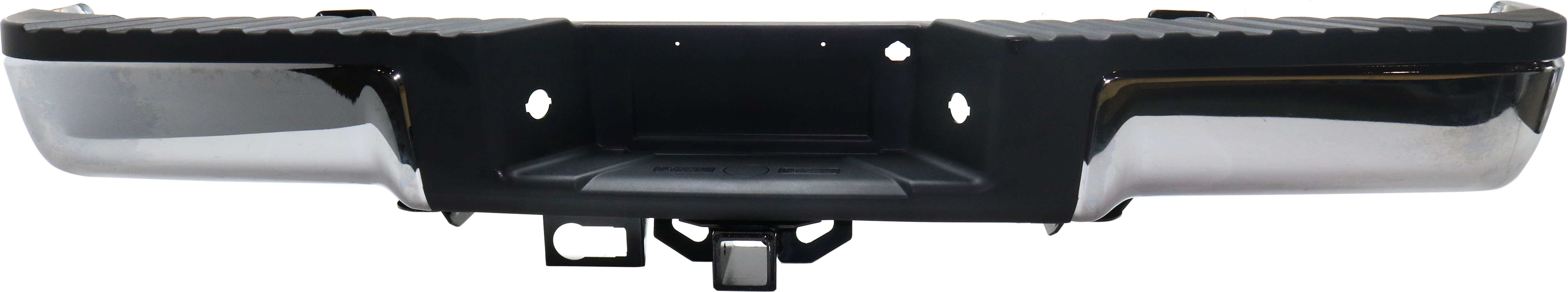 AM F 150-09-14 STEP BUMPER FACE BAR AND PAD w Pad Provision w o Mounting Bracket Chrome w o Rear Object Sensor Holes w Towing Pkg w Upgrade Payload Pkg Exc. Raptor Model Styleside SKU REPF760719 Partslink FO1103164 OEM 9L3Z17906A PFM