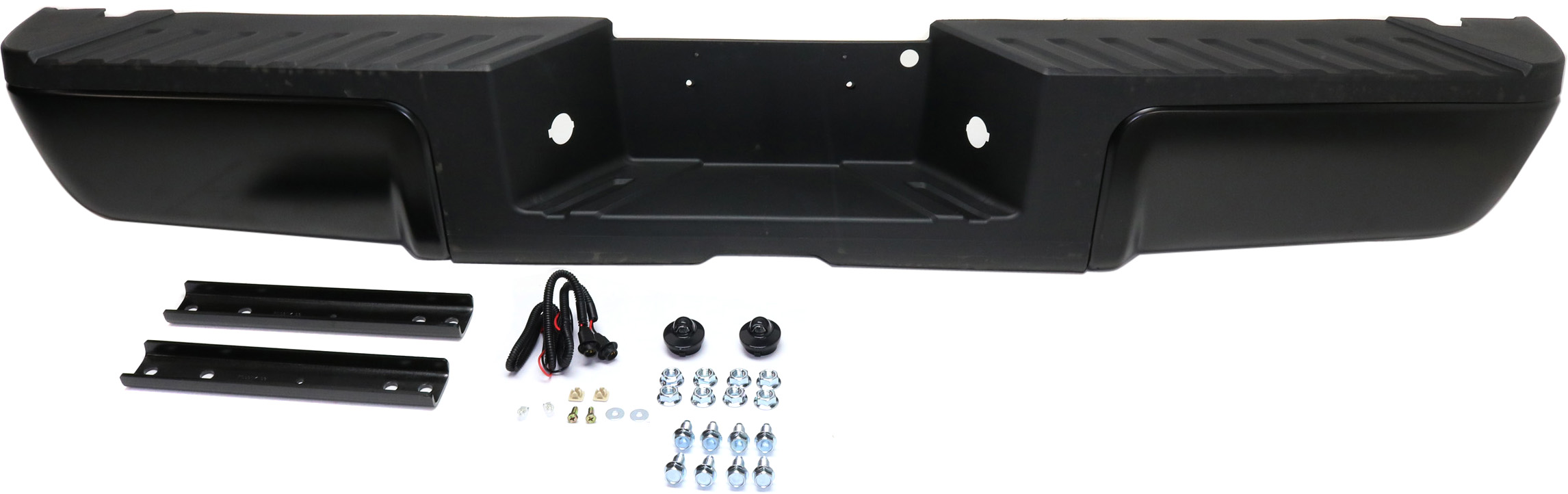 AM F SERIES SUPER DUTY 13-16 STEP BUMPER FACE BAR AND PAD w Pad Provision w Mounting Bracket Black Face Pad w o Rear Object Sensor Holes SKU REPF760905P Partslink FO1103174 OEM 9C3Z17906APTM PFM