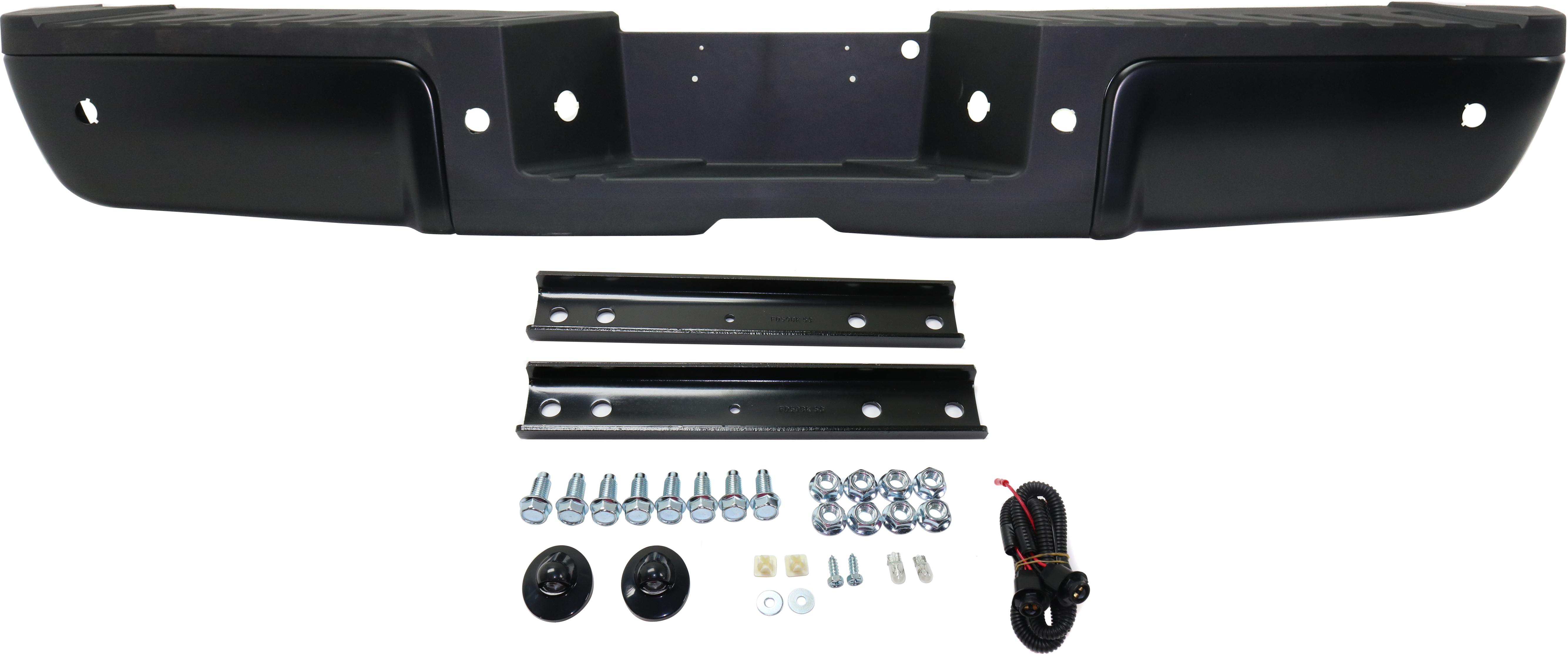 AM F SERIES SUPER DUTY 13-16 STEP BUMPER FACE BAR AND PAD w Pad Provision w Mounting Bracket Black Face Pad w Rear Object Sensor Holes SKU REPF760906P Partslink FO1103175 OEM 9C3Z17906CPTM PFM