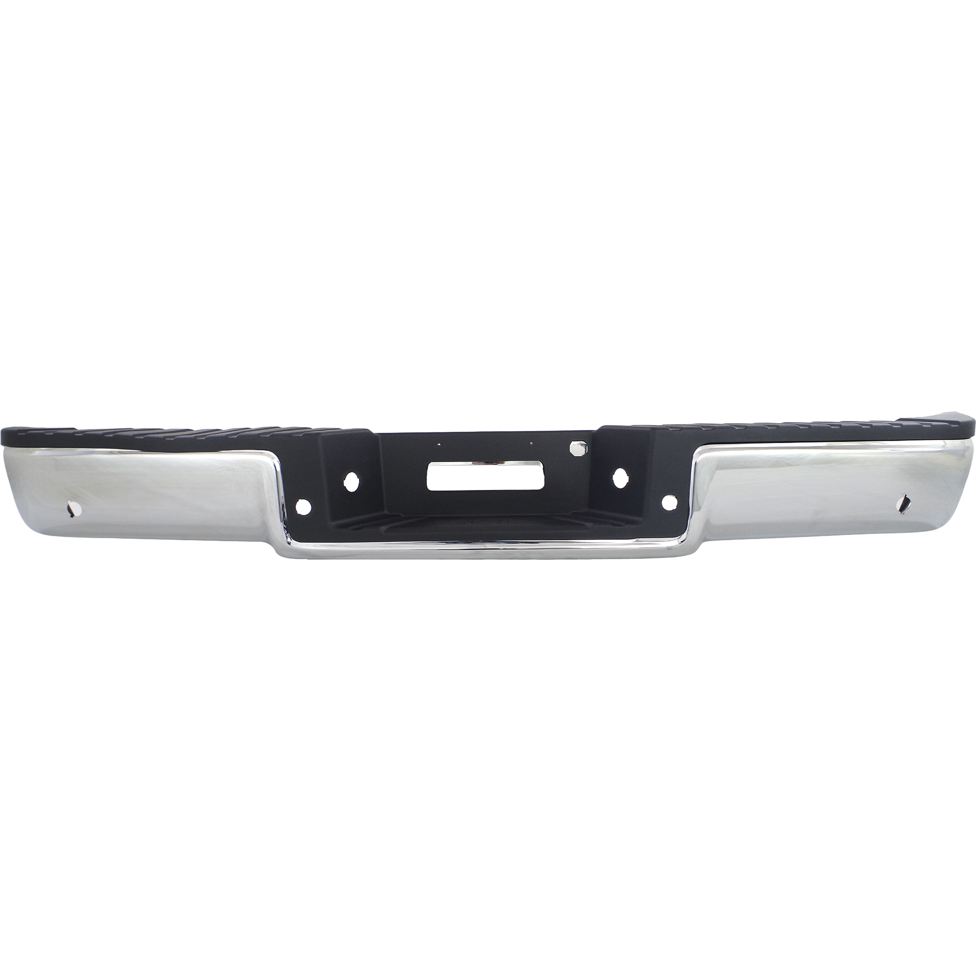 AM F 150-04-06 MARK LT 06-06 STEP BUMPER FACE BAR AND PAD w Pad Provision w o Mounting Bracket Chrome Hitch Style w Rear Object Sensor Holes F 150 To 8-8-05 Mark LT To 8-7-05 Styleside SKU REPF823733 Partslink FO1103119 OEM 4L3Z17906BA PFM