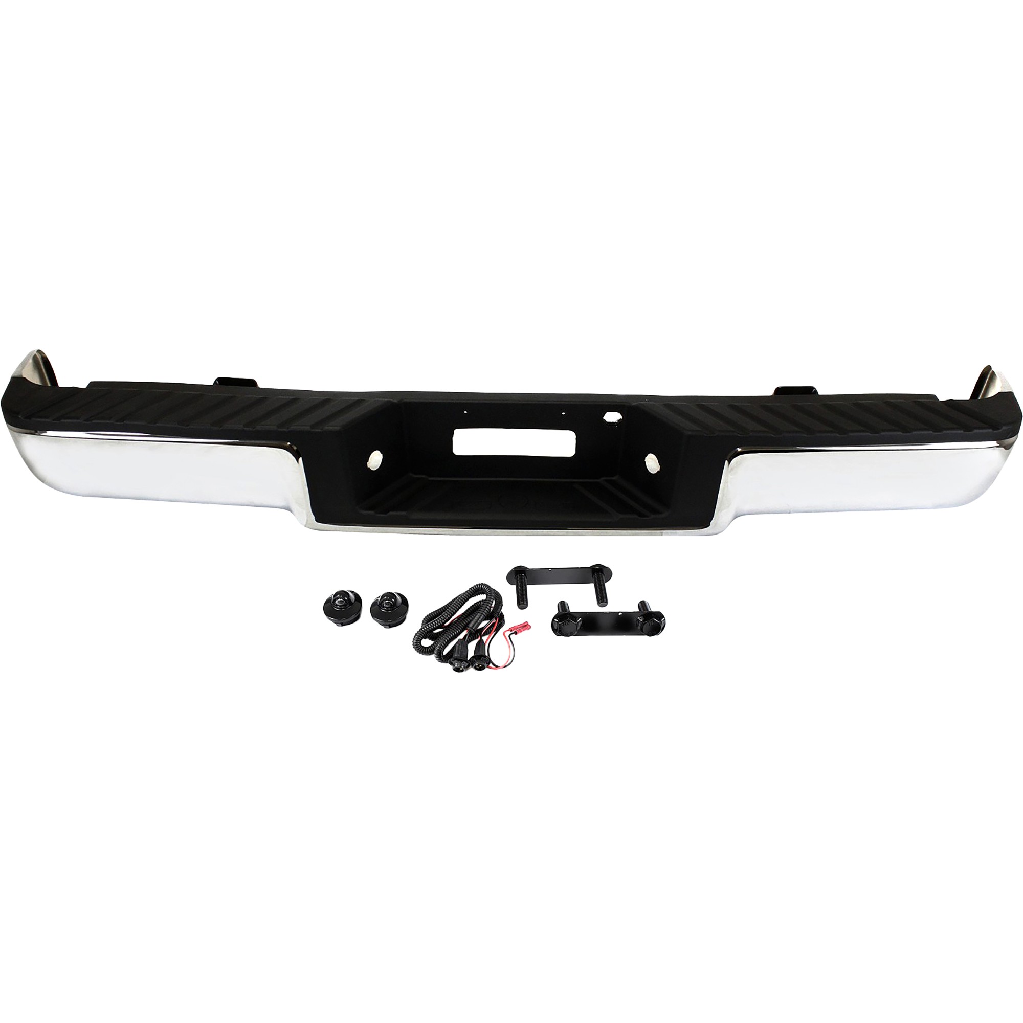 AM F 150 MARK LT 06-08 STEP BUMPER FACE BAR AND PAD w Pad Provision w o Mounting Bracket Chrome Pull Bar Style w o Rear Object Sensor Holes w o Towing Package F 150 From 8-9-05 Mark LT From 8 SKU REPF823734 Partslink FO1103140 OEM 8L3Z17906B PFM