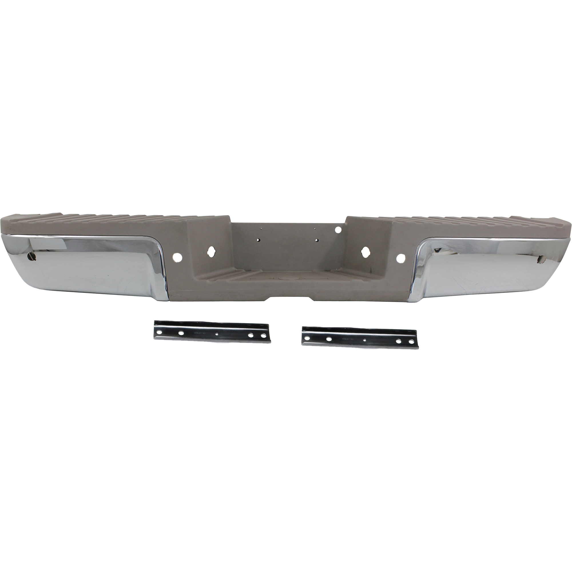 AM F SERIES SUPER DUTY 08-16 STEP BUMPER FACE BAR AND PAD w Pad Provision w Mounting Bracket Chrome Face Gold Pad w Rear Object Sensor Holes SKU REPF823738 Partslink FO1103154 OEM 9C3Z17906D PFM