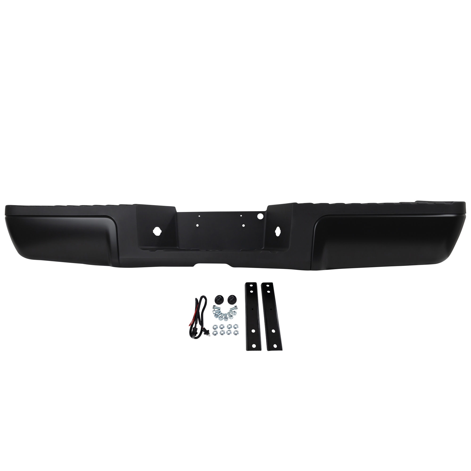 AM F SERIES SUPER DUTY 08-16 STEP BUMPER FACE BAR AND PAD w Pad Provision w Mounting Bracket Black w o Rear Object Sensor Holes SKU REPF823924 Partslink FO1103149 OEM 9C3Z17906APTM PFM