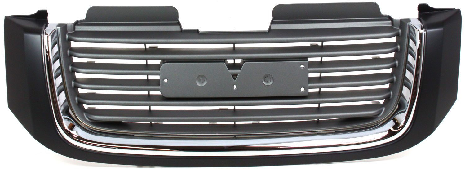 AM ENVOY 02-09 GRILLE Painted Black Shell Chrome Insert Horizontal Bar Insert w Chrome Insert Opening w o Washer Hole SKU REPG070101 Partslink GM1200604 OEM 19121042