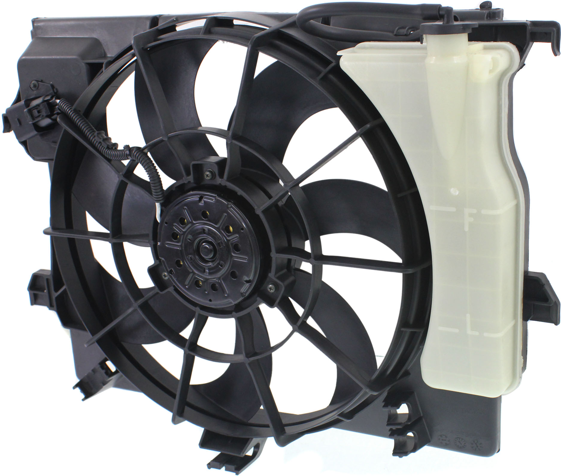 AM ACCENT VELOSTER 12-13 RADIATOR FAN ASSEMBLY Auto Trans Includes Coolant Tank and Resistor SKU REPH160932 Partslink HY3115136 OEM 253801R050-253801R600