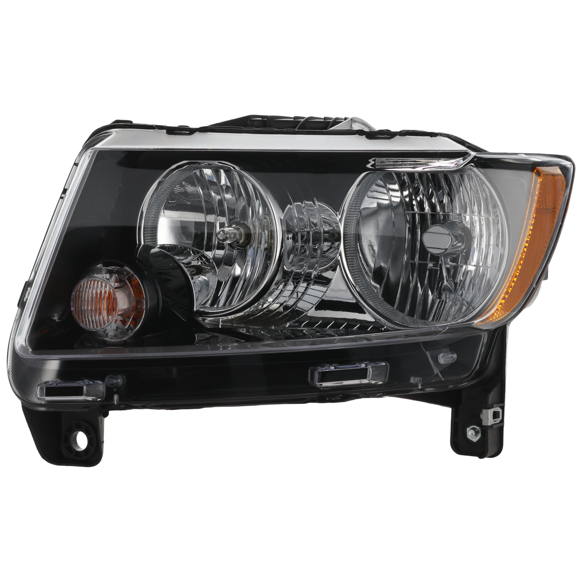 AM COMPASS 13-17 HEAD LAMP LH Assembly Standard Type 13-13 w Black Trim SKU REPJ100152 Partslink CH2502246 OEM 68171215AC 68171215AB