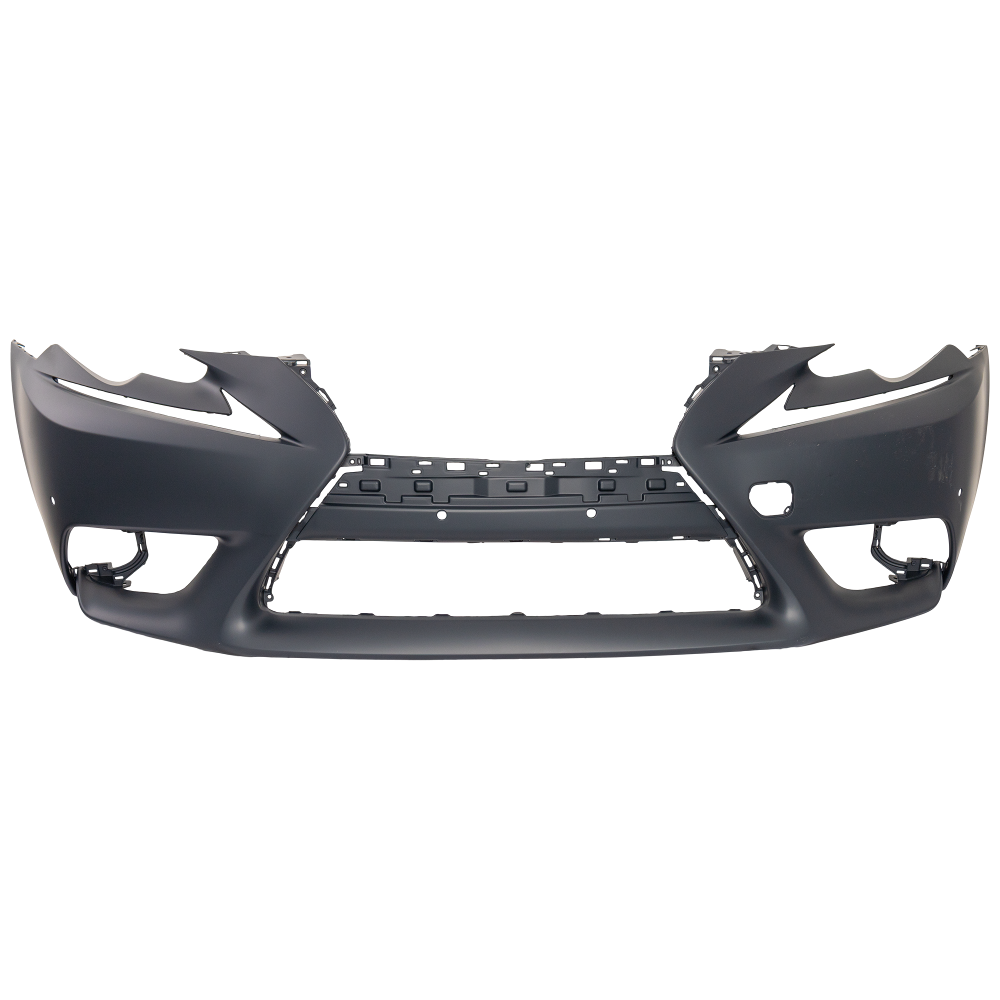 AM IS200T IS250 IS300 IS350-14-16 FRONT BUMPER COVER Primed w o F Sport Pkg w o Headlight Washer Holes w Park Distance Sensor Snsr Holes Exc. C Model CAPA SKU REPL010396PQ Partslink LX1000263C OEM 521195E913