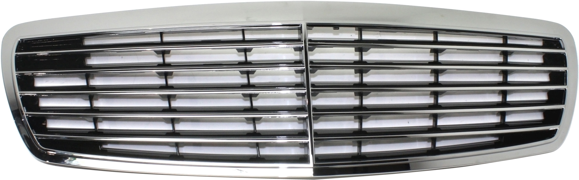 AM E CLASS 00-02 GRILLE Chrome Shell Painted Black Insert Elegance Pkg Classic Model Sedan 210 Chassis SKU REPM070119 Partslink MB1200119 OEM 2108800583
