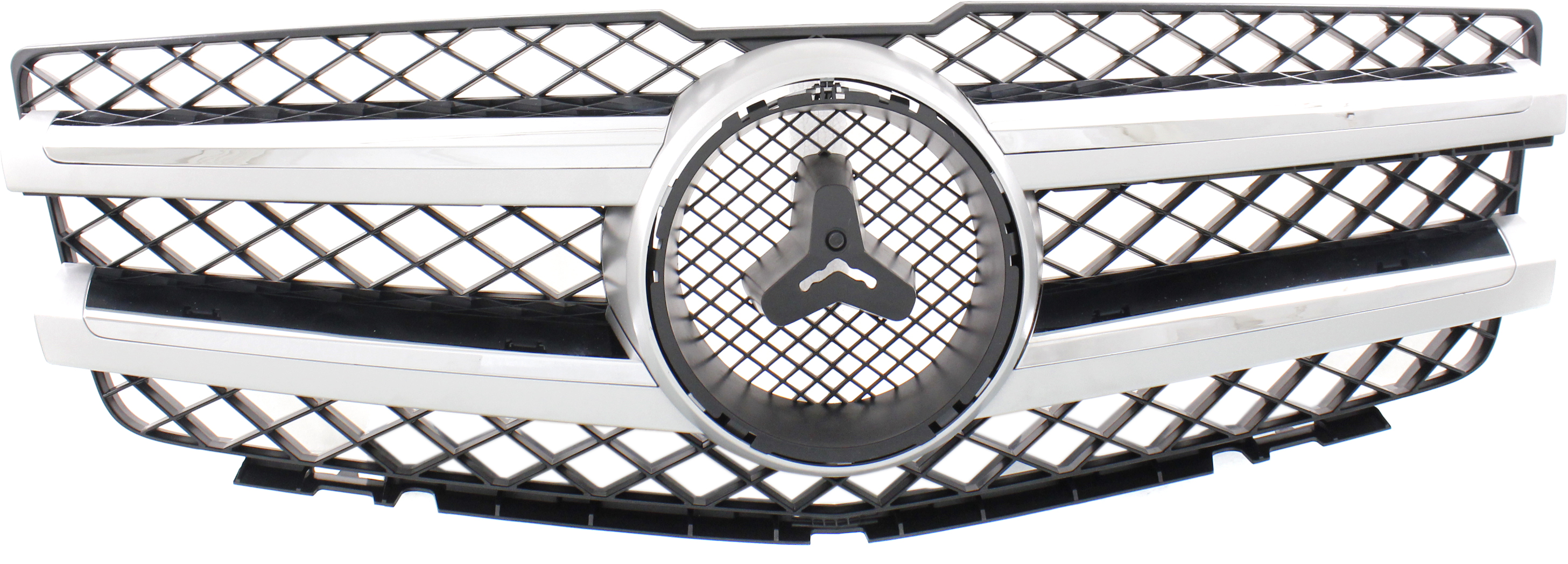 AM GLK250 GLK350-10-15 GRILLE Black Shell and Insert w Chrome Molding w o Logo w Aluminum Trim CAPA SKU REPM070182Q Partslink MB1200161C OEM 20488008839776