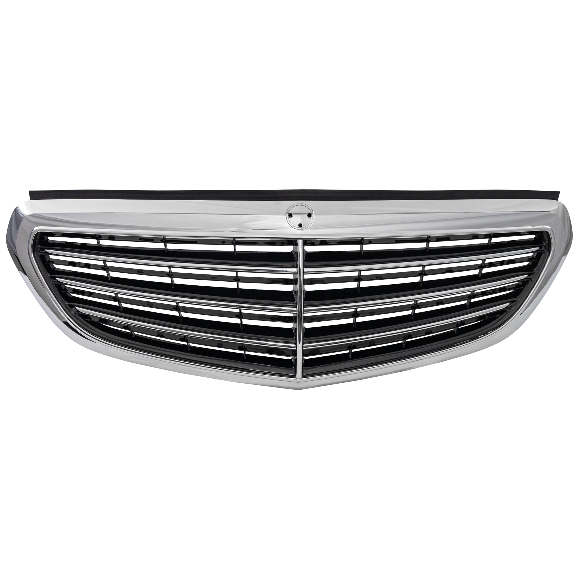 AM E350-14-16 GRILLE Chrome Shell and Insert w Elegance Pkg w o AMG Styling Pkg Distronic Cruise Control Camera Hole Wagon SKU REPM070194 Partslink MB1200165 OEM 2128801483