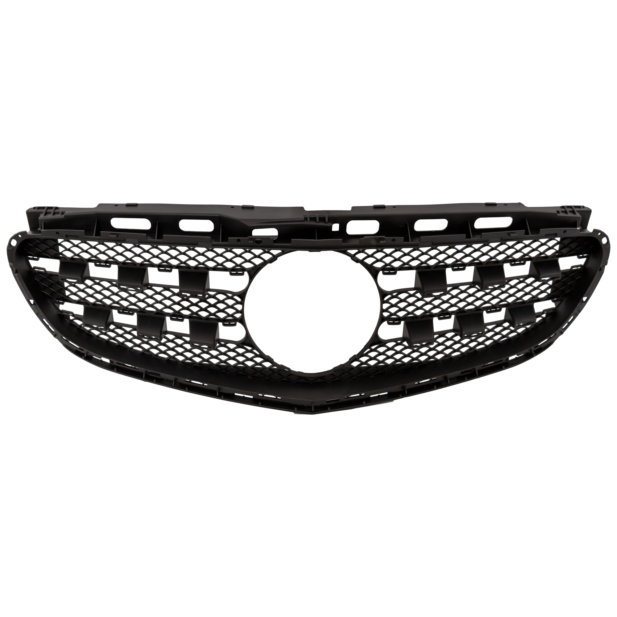 AM E CLASS 14-16 GRILLE Textured Black Shell and Insert w o Camera w AMG Styling Pkg Sedan Wagon CAPA SKU REPM070195Q Partslink MB1200163C OEM 2128851400