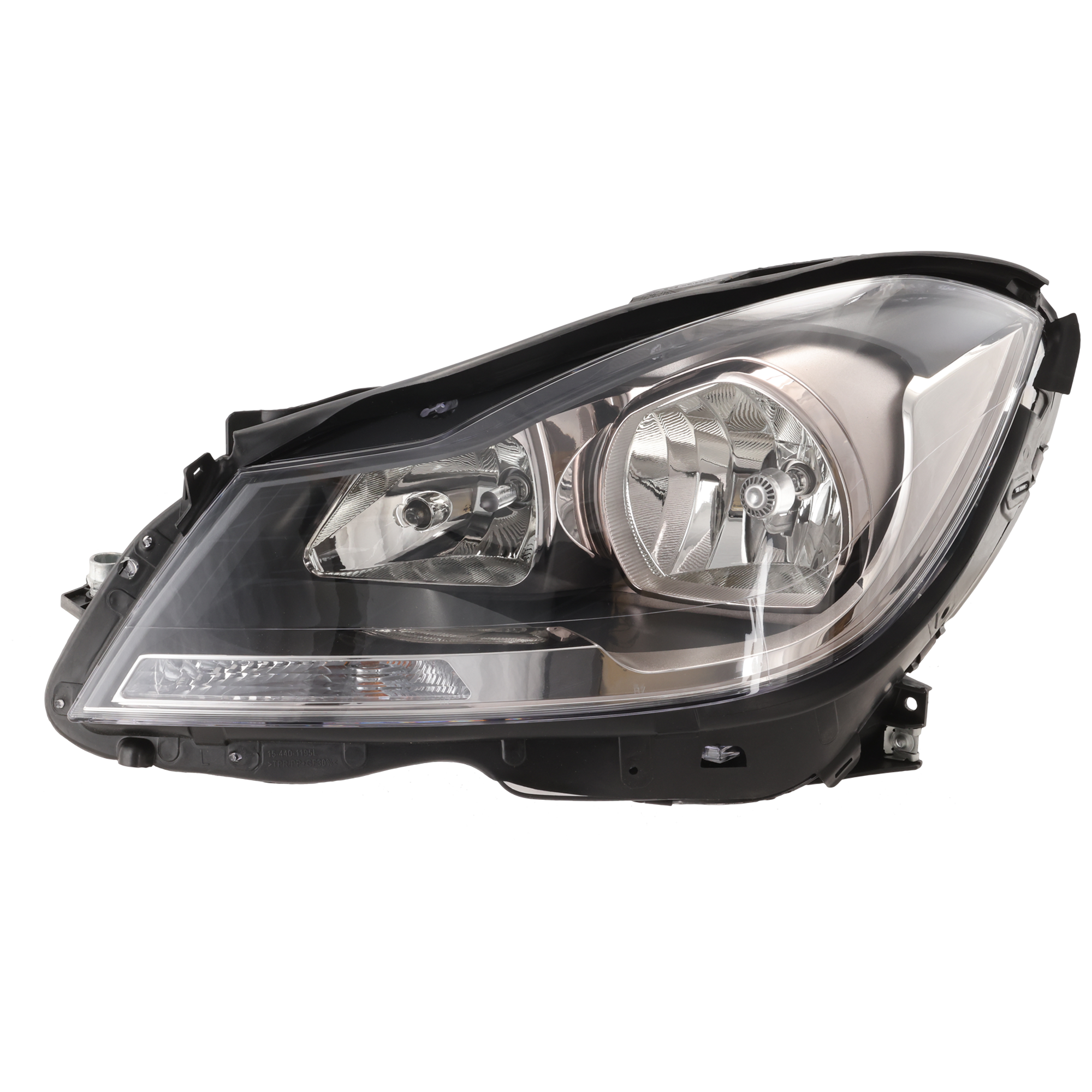 AM C CLASS 12-15 HEAD LAMP LH Assembly Halogen Black Interior w o Corner Light Coupe SKU REPM100384 Partslink MB2502186 OEM 204820995980-2048209959
