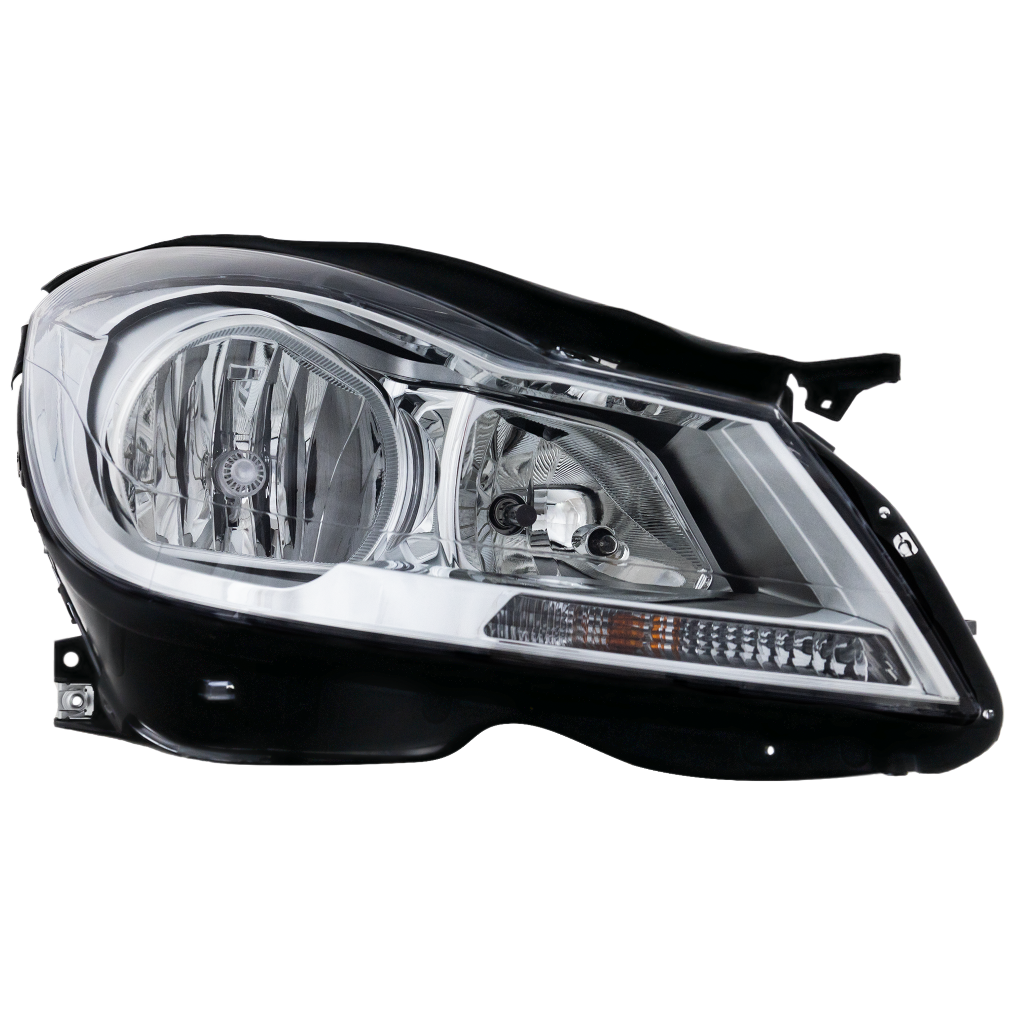AM C CLASS 12-14 HEAD LAMP RH Assembly Halogen Chrome Interior w o Corner Light Sedan CAPA SKU REPM100385Q Partslink MB2503187C OEM 2048205459