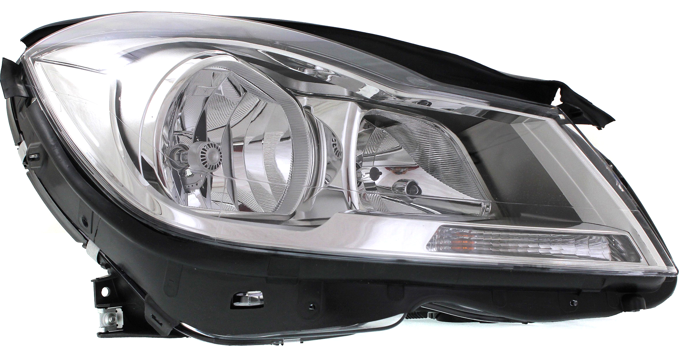 AM C CLASS 12-14 HEAD LAMP RH Assembly Halogen Chrome Interior w o Corner Light Sedan SKU REPM100385 Partslink MB2503187 OEM 2048205459