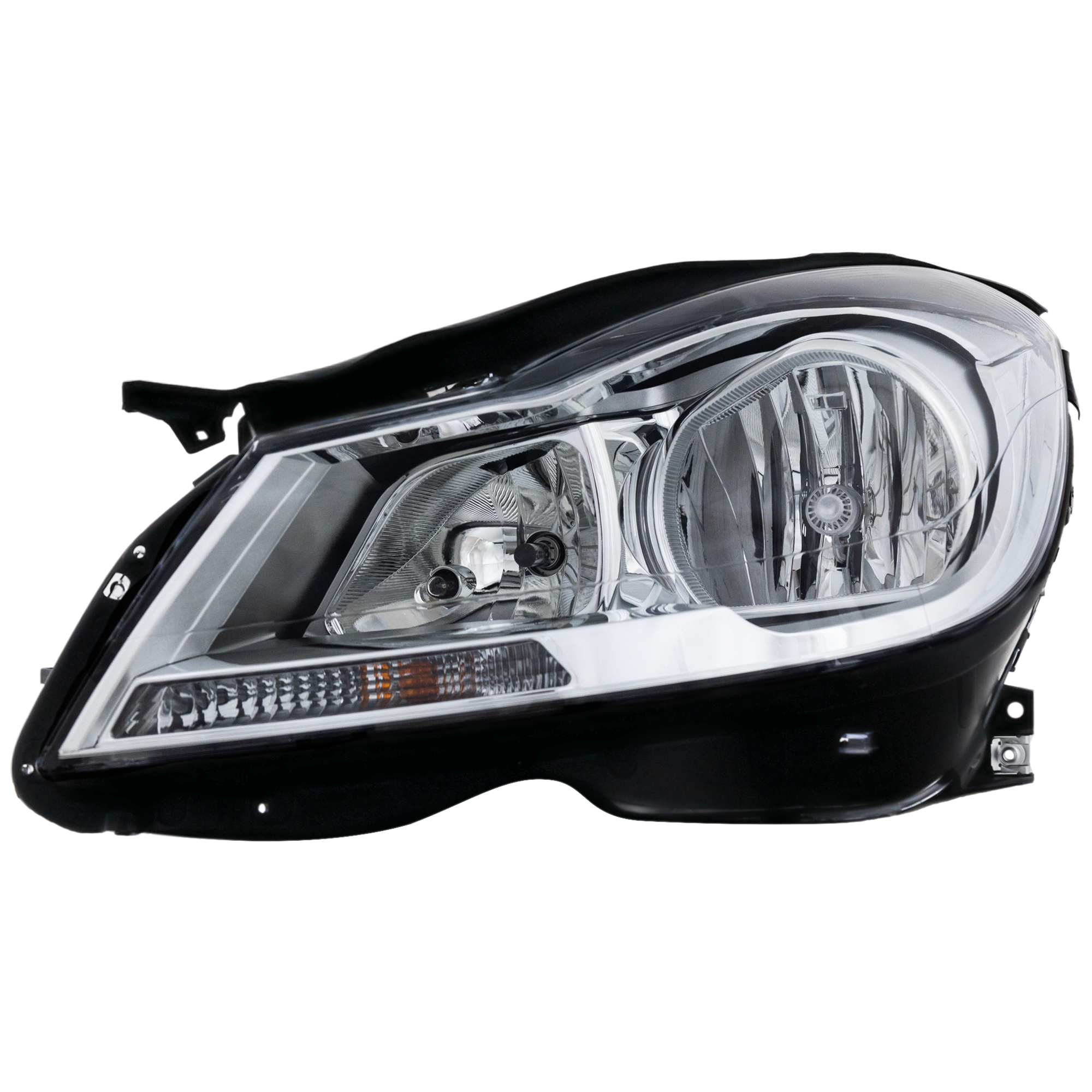 AM C CLASS 12-14 HEAD LAMP LH Assembly Halogen Chrome Interior w o Corner Light Sedan CAPA SKU REPM100386Q Partslink MB2502187C OEM 2048205359
