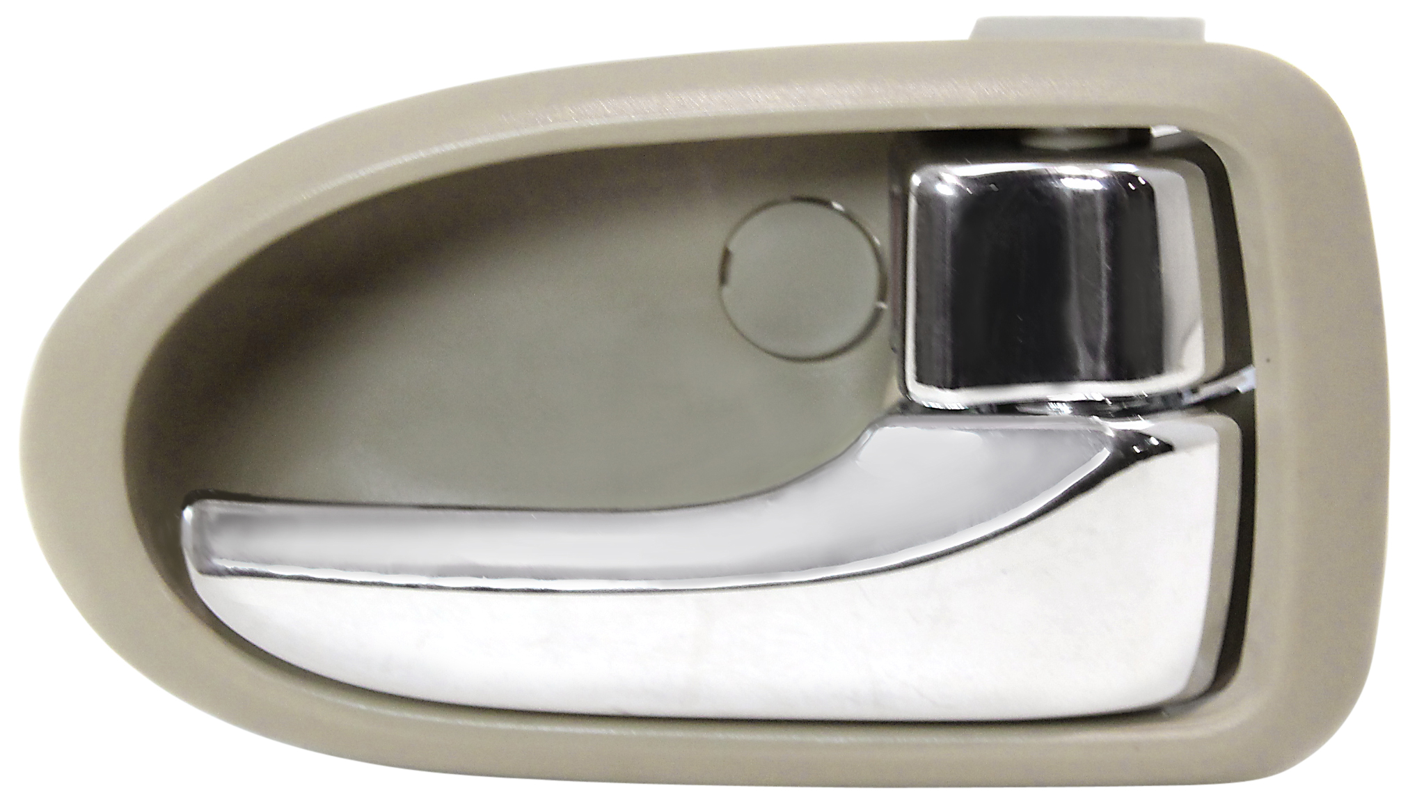 AM MPV 00-06 FRONT INTERIOR DOOR HANDLE RH Chrome Lever + Beige Bezel w Chrome =REAR SKU REPM491319 Partslink MA1353106 OEM LC6258330D80 LC6258330E80