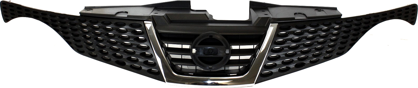 AM JUKE 11-14 GRILLE Painted Black Shell and Insert w Chrome Molding S SL SV Models SKU REPN070143 Partslink NI1200244 OEM 620701KA0A