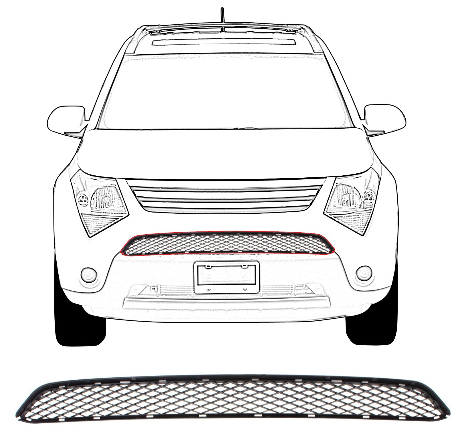 AM XL 7-07-09 FRONT BUMPER GRILLE Black SKU REPS071501 Partslink SZ1216103 OEM 7172178J00