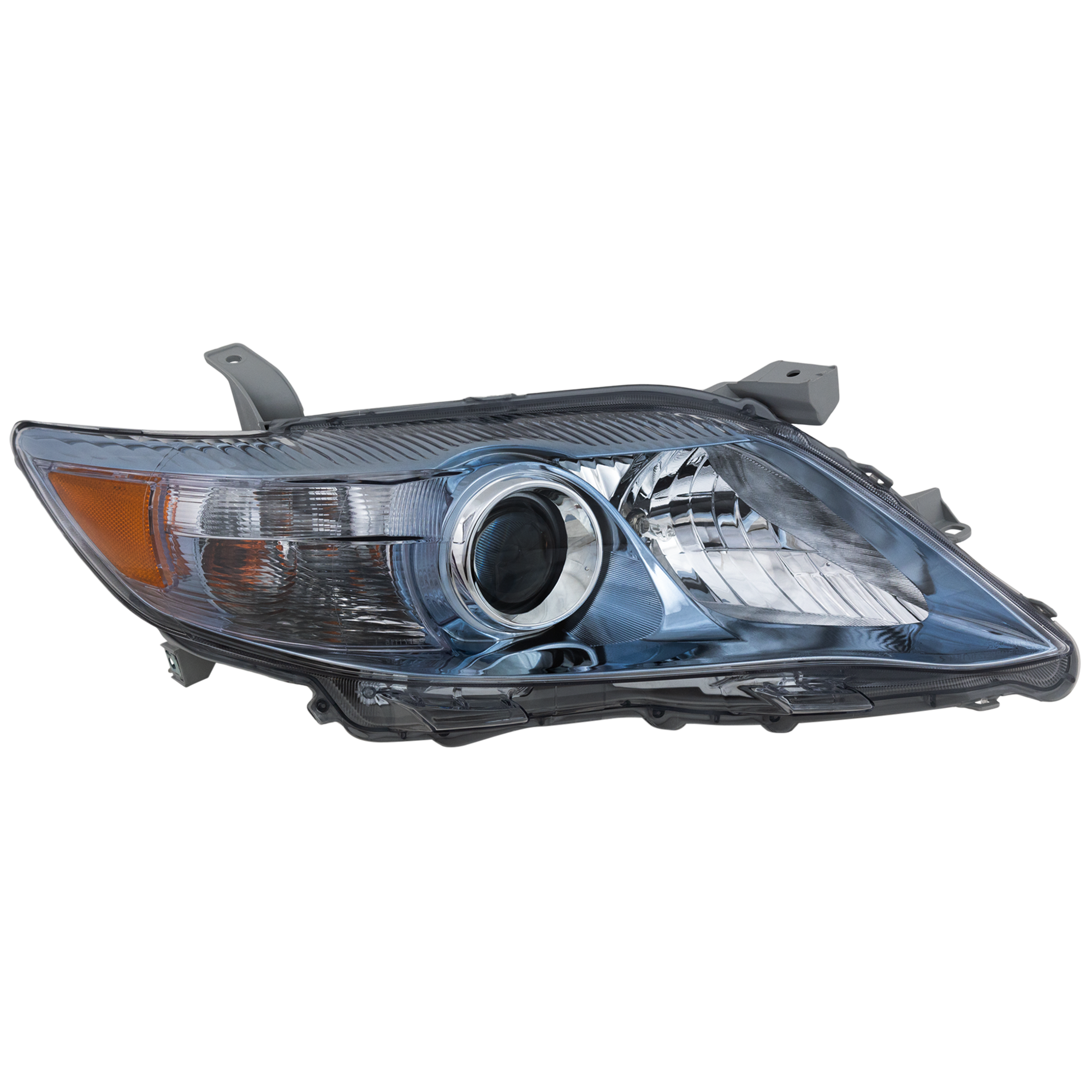AM CAMRY 10-11 HEAD LAMP RH Assembly Halogen Chrome Interior Blue Bezel Hybrid Model USA Built Vehicle SKU REPT100139 Partslink TO2503195 OEM 8111006520