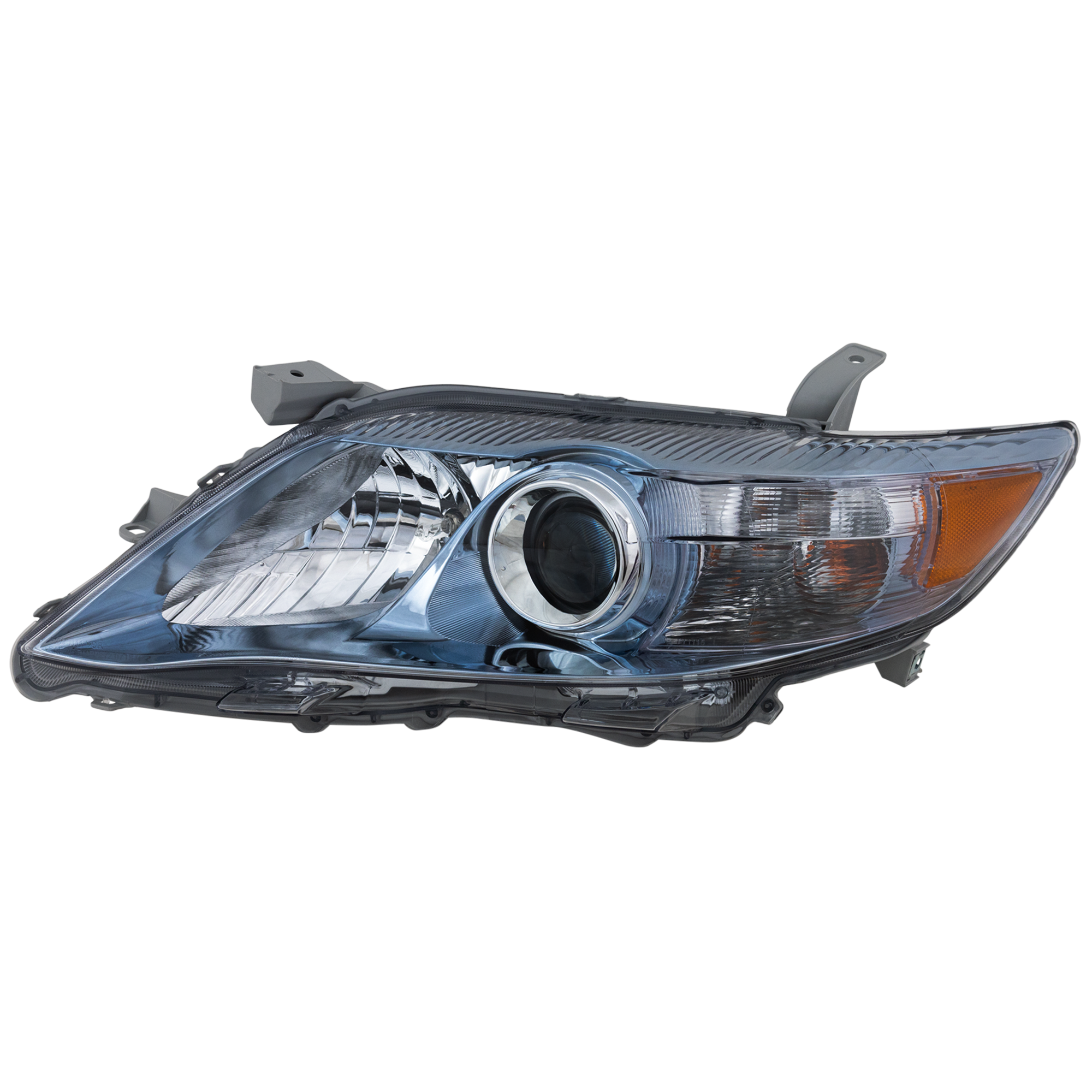 AM CAMRY 10-11 HEAD LAMP LH Assembly Halogen Chrome Interior Blue Bezel Hybrid Model USA Built Vehicle SKU REPT100140 Partslink TO2502195 OEM 8115006520