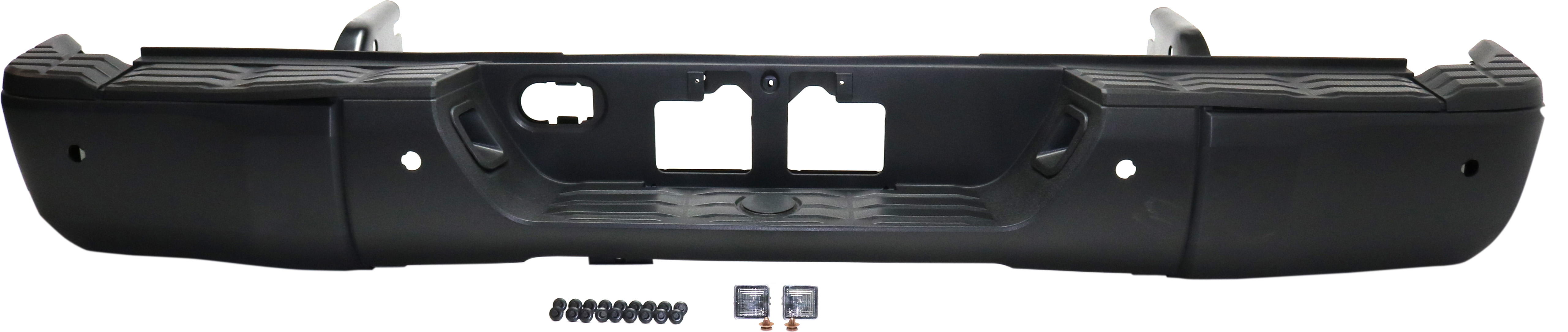 AM TUNDRA 14-21 STEP BUMPER FACE BAR AND PAD w Pad Provision w Mounting Bracket Powdercoated Black All Cab Types w IPAS Holes w o Towing Pkg and Tow Hook Holes SKU REPT825604 OEM 520230C122 PFM 521540C030-5215