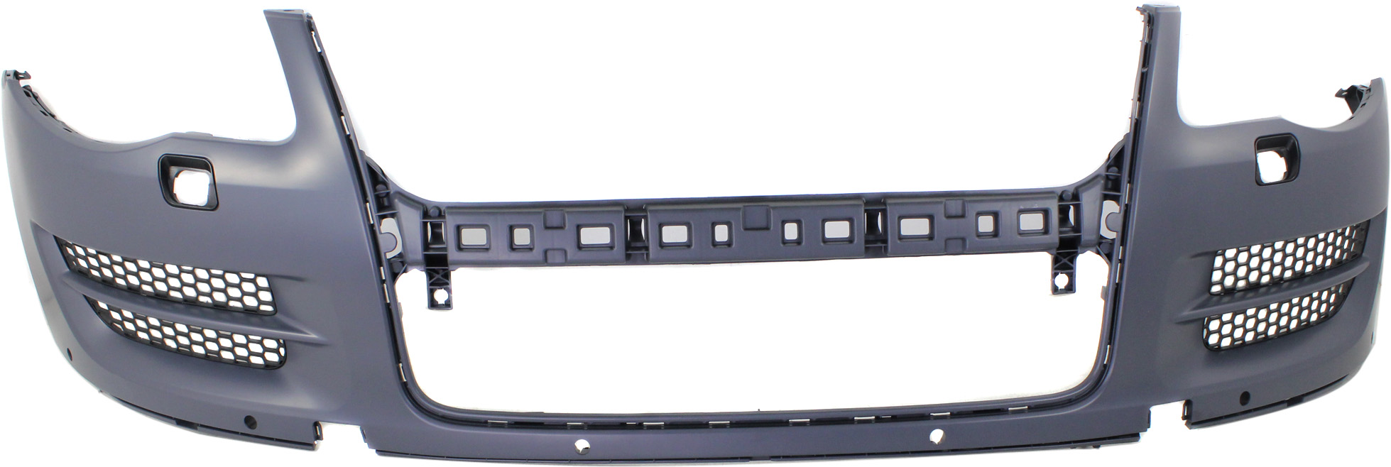 AM TOUAREG 08-10 FRONT BUMPER COVER Primed w Headlight Washer and Parking Aid Snsr Holes SKU REPV010334P Partslink VW1000169 OEM 7L6807217ASGRU