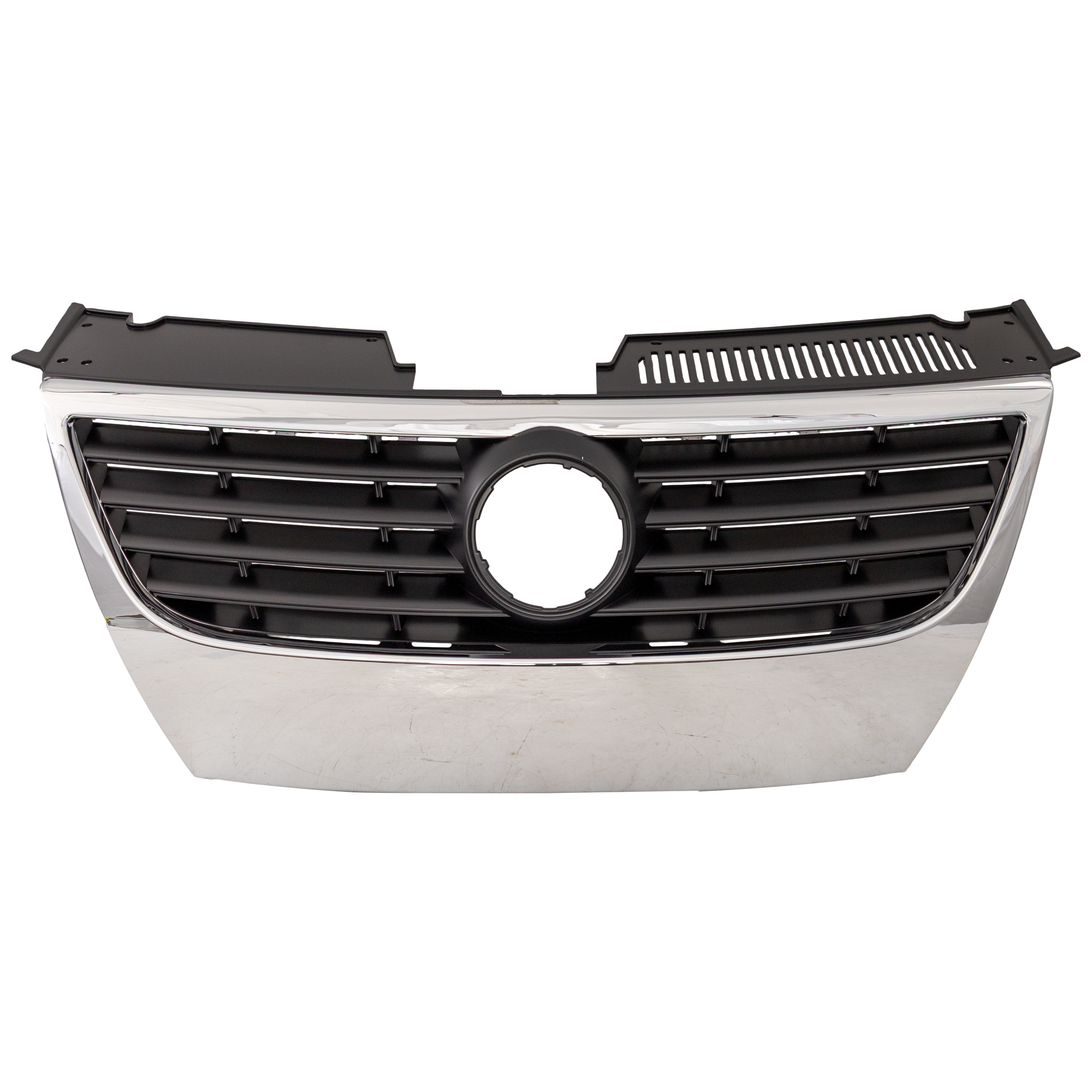 AM PASSAT 06-10 GRILLE Chrome Shell Black Insert w o PAS and PDC Holes w o Chr Insert Mldg SKU REPV070108 Partslink VW1200147 OEM 3C0853651APWF