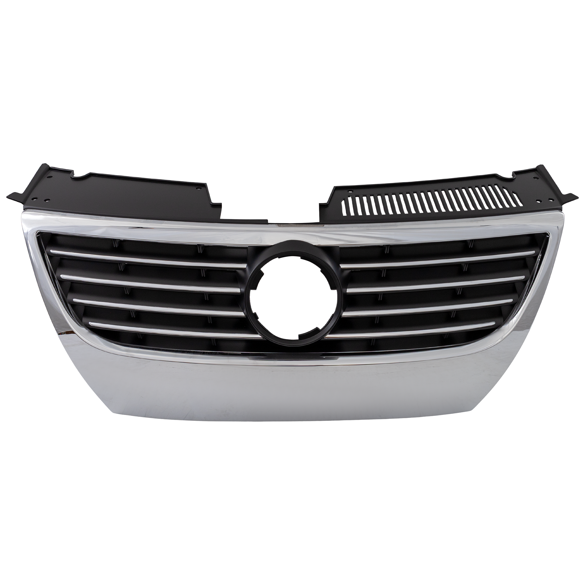 AM PASSAT 06-10 GRILLE Chrome Shell Black Insert w o PAS and PDC Holes w Chr Insert Mldg SKU REPV070109 Partslink VW1200142 OEM 3C0853651EPWF