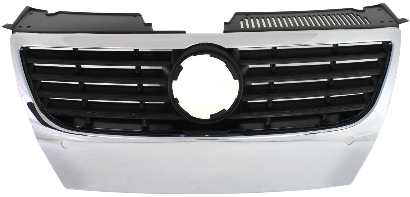 AM PASSAT 06-10 GRILLE Chrome Shell Black Insert w o PAS Holes and Chr Insert Mldg w PDC Holes SKU REPV070110 Partslink VW1200148 OEM 3C0853651CPWF
