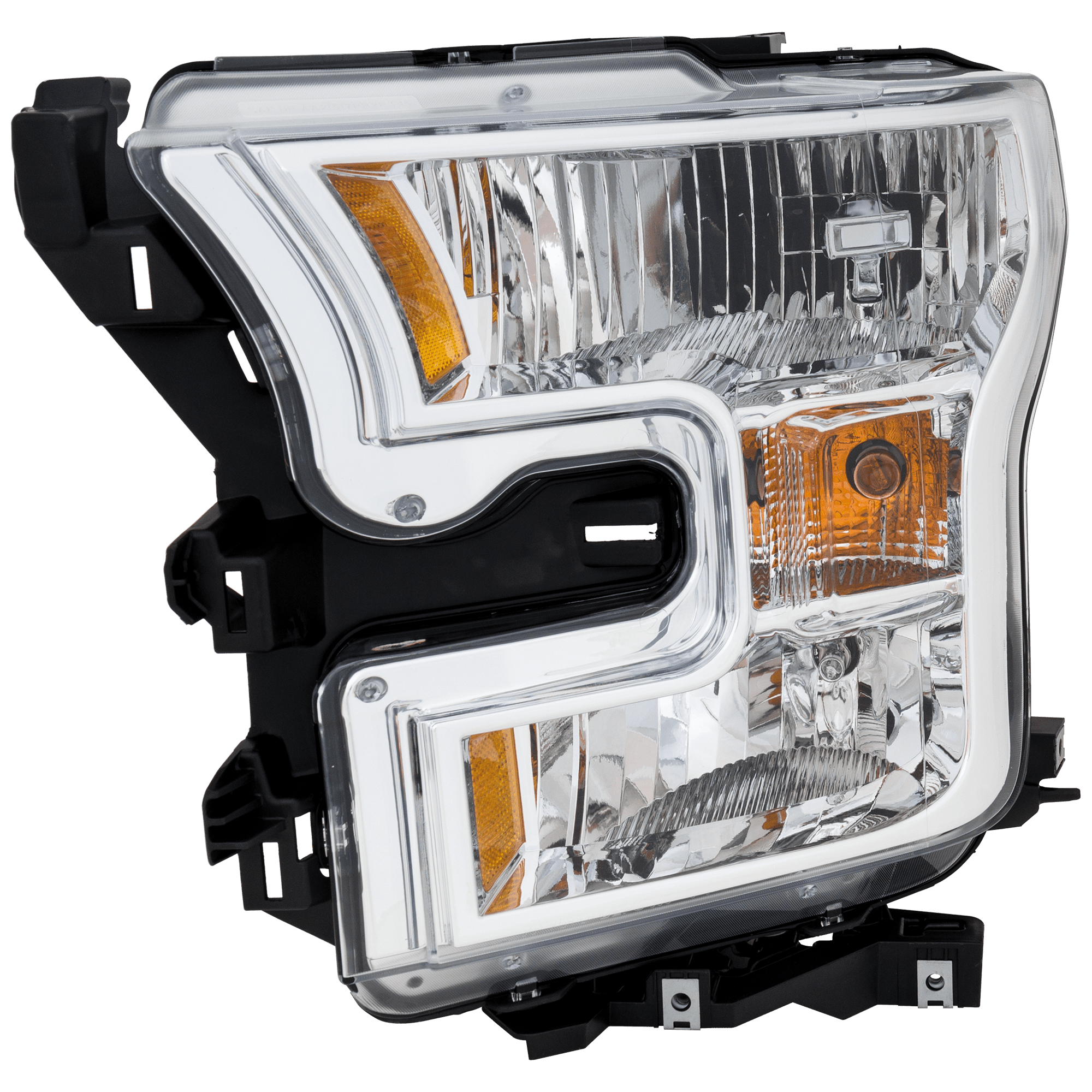 AM F 150-15-17 HEAD LAMP LH Assembly Halogen Exc. Raptor Model 16-17 Crew Extended w o Special Edition Package Reg Cab Chrome Interior CAPA SKU RF10010020Q OEM FL3Z13008B FPM
