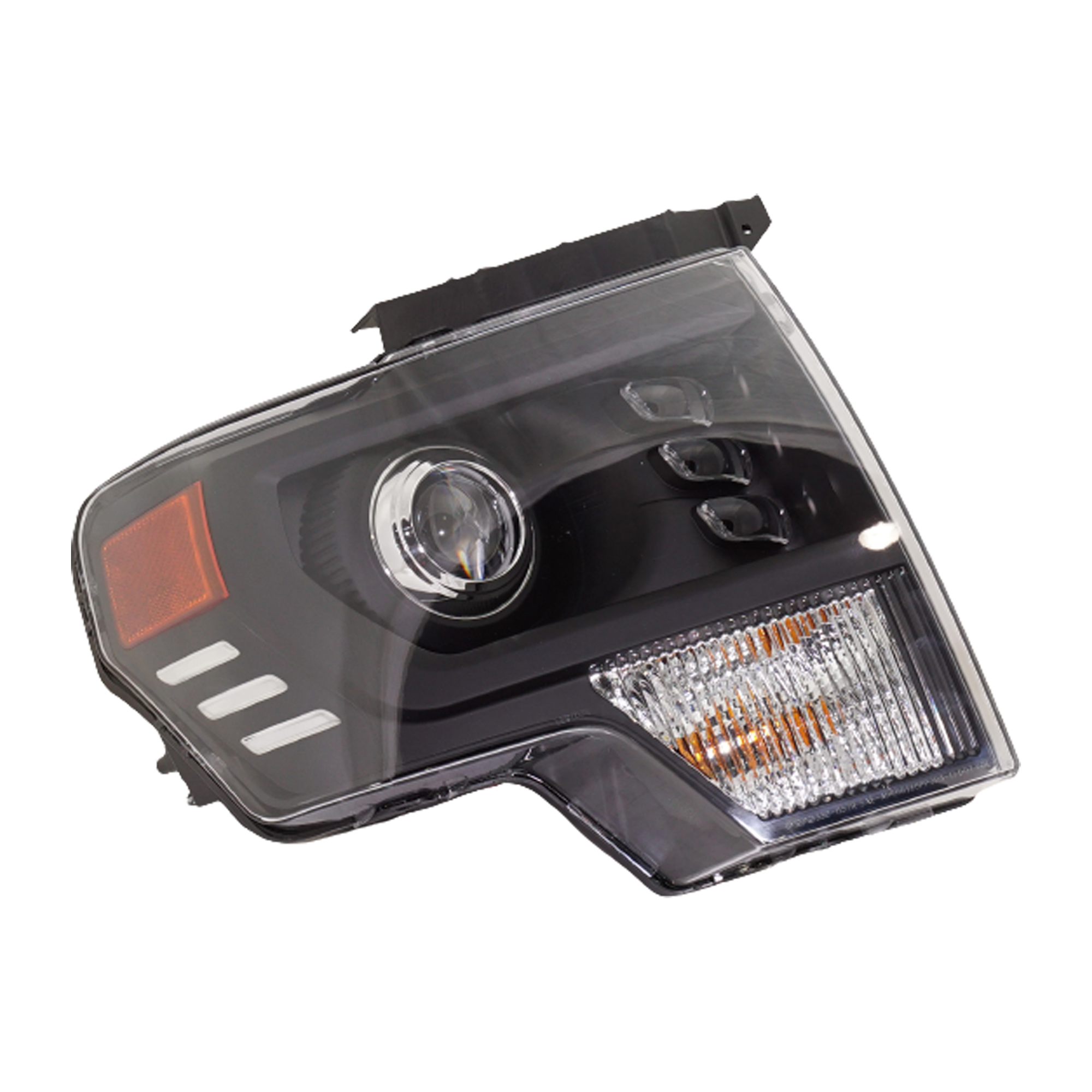 AM F 150-09-14 PROJECTOR HEAD LAMP RH Assembly LED Black Interior Exc. Raptor Model SKU RF10010131 Partslink FO2503403 OEM DL3Z13008DB PFM