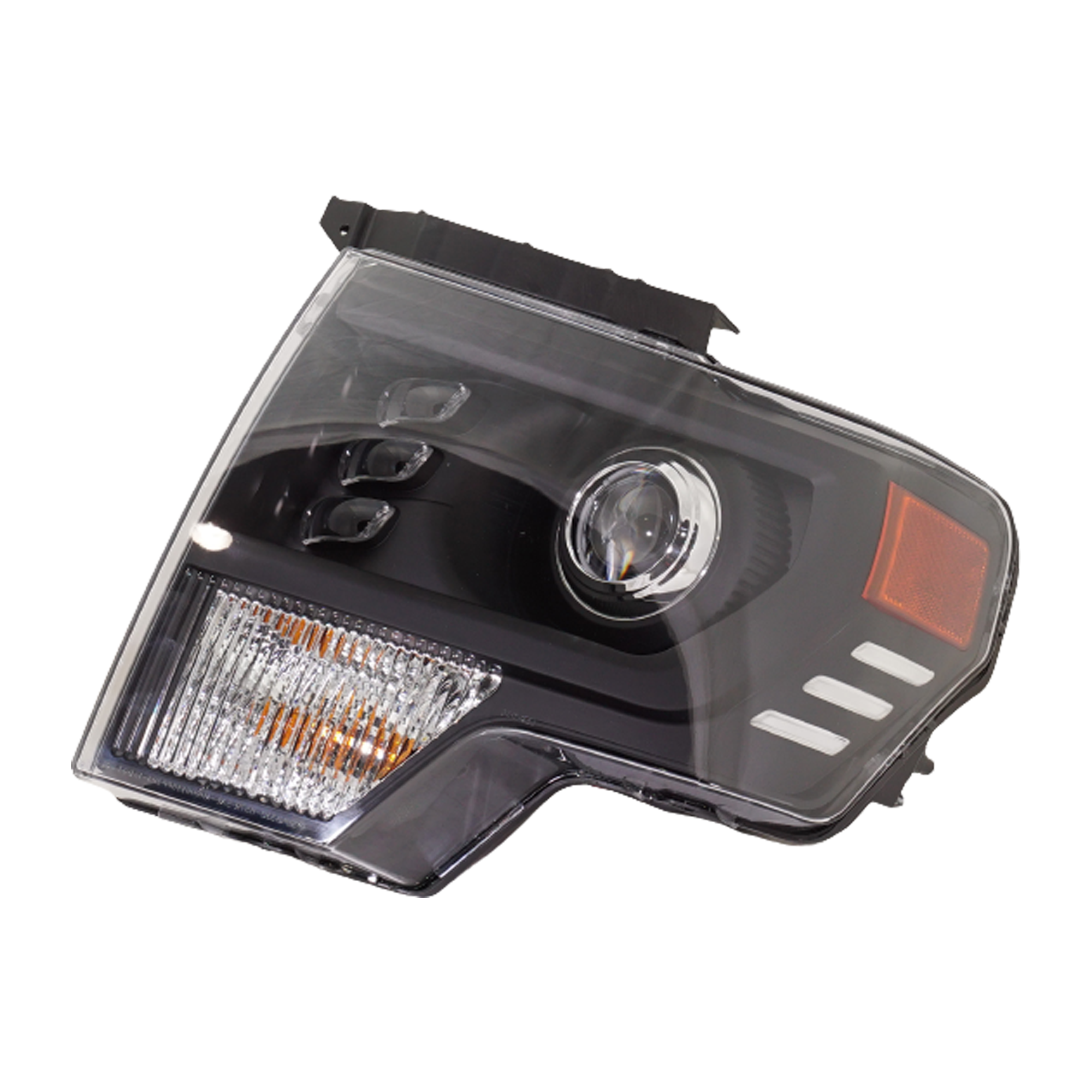 AM F 150-09-14 PROJECTOR HEAD LAMP LH Assembly LED Black Interior Exc. Raptor Model SKU RF10010132 Partslink FO2502403 OEM DL3Z13008FB PFM