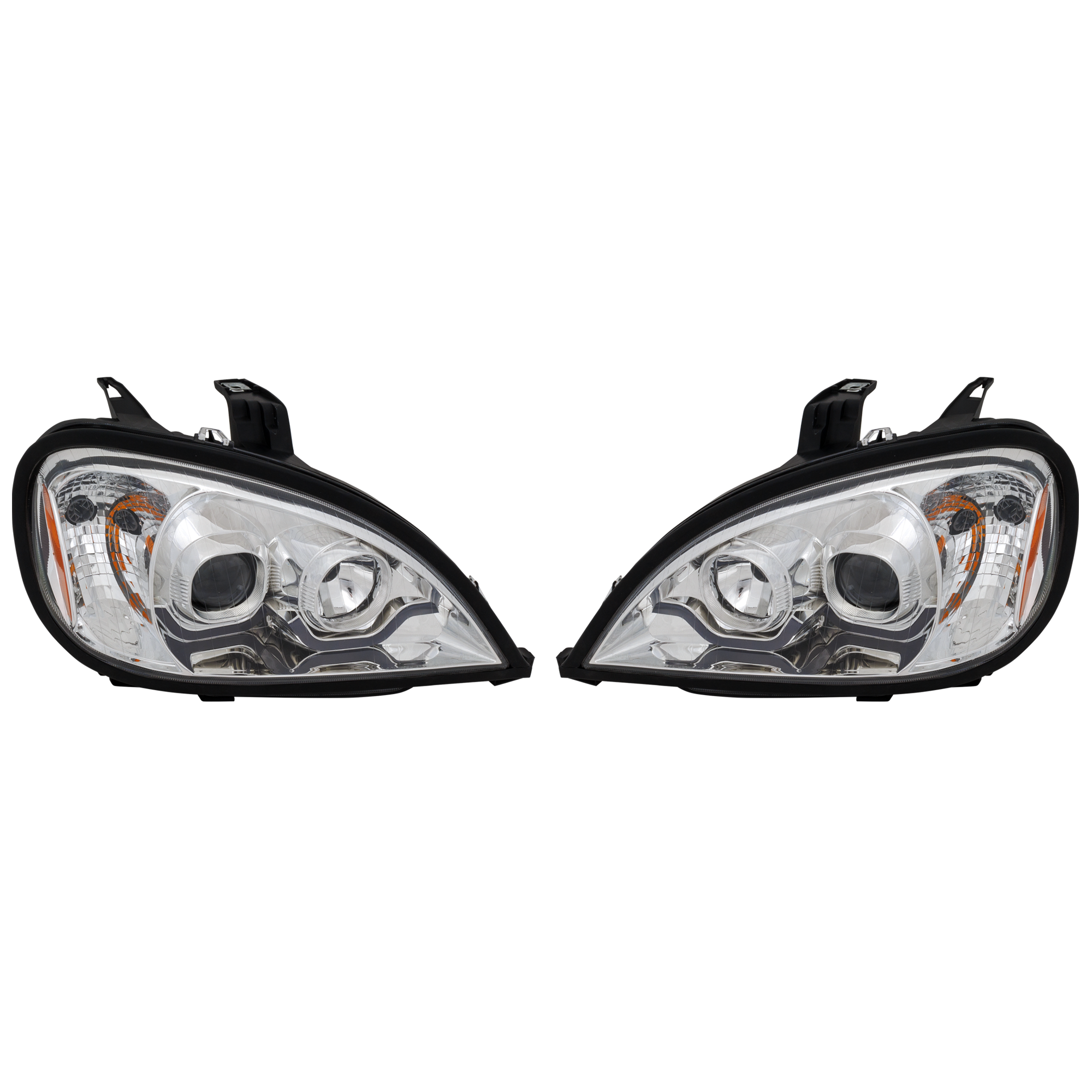 AM FREIGHTLINER COLUMBIA 04-13 HEAD LAMP RH AND LH Assembly LED Chrome Interior w Yellow LED DRL SKU RF10010133 HD OEM A0675737002 A0675737004 A06461