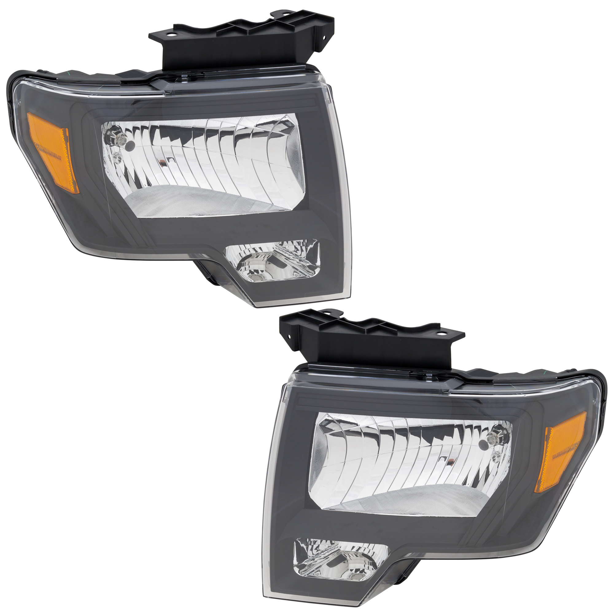 AM F 150-09-14 HEAD LAMP RH AND LH Lens and Housing Halogen Black Interior SKU RF10010154 OEM DL3Z13008EB PFM DL3Z13008EC PF